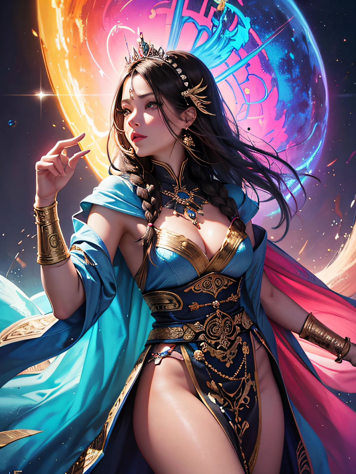 1GIRL 33YEARS, PERUVIAN, BLACK LONG HAIR, PRINCESS INKA, PHOTO TAKEN FROM A SHORT MEDIUM FLAT, TRADITIONAL INCA DRESS TAHUANTINSUYO, DAUGHTER OF THE SUN, 8k portrait of beautiful cyborg with brown hair, intricate, elegant, highly detailed, majestic, digital photography, art by artgerm and ruan jia and greg rutkowski surreal, (masterpiece, si delightful, finely detailed beautiful eyes: 1.2), hdr, RAW photo, a portrait photo, natural skin, 8k uhd, Close up of a neon painted Mythical siren in resplendent rainbow gown dances with oceanic colors, rainbow neon hair, anime girl, ((neon glows)), Lavender and rose add ethereal saturation, A mesmerizing symphony of rainbow neon colors, splash rainbow neon water effects