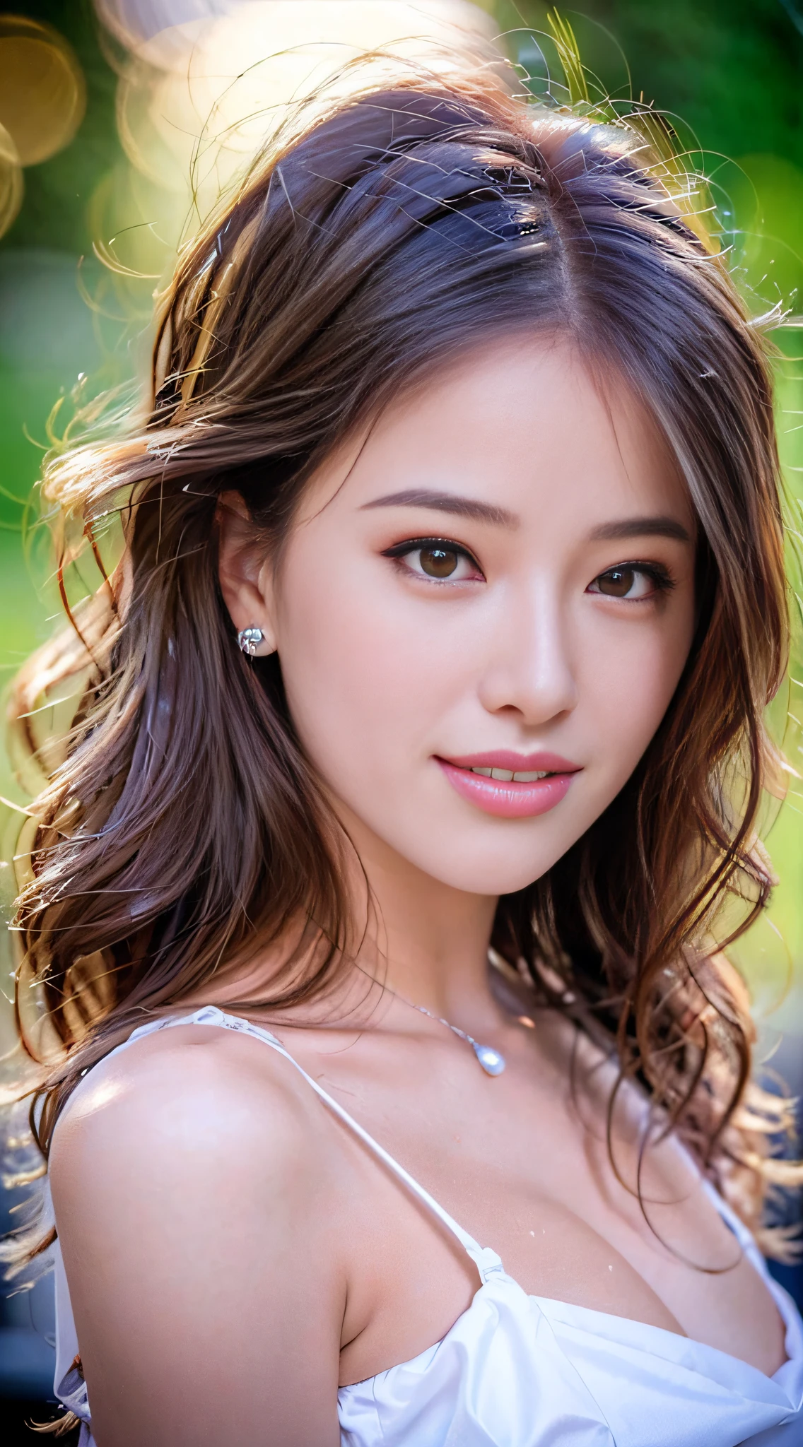 Super Smile, Random Pose, mix4, (8K, RAW photo, top quality, masterpiece: 1.2), (realistic, photorealistic: 1.37), 1 girl, cute, cityscape, night, rain, wet, professional lighting, photon mapping, radiosity, physically based rendering, gradient brunette hair, short curly, handsome, girly, white ball set, excellent image quality(High Definition), 1080p, (Clear Face), (Detailed Facial Description), (Detailed Hand Description), (Masterpiece), (Exquisite CG), Extreme Light and Shadow, disheveled Hair, Masterpiece, Rich Detail, (Exquisite Facial Features), (Best Image Quality), (Masterpiece), (Eye for Detail), Looking Eyes, Delicate Clavicle