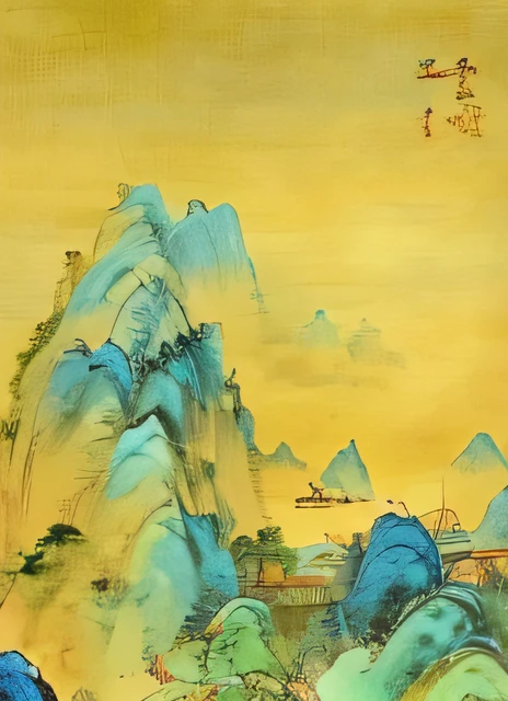 Close-up of a mountain with the sky as a background, Chinese landscape,,Song Dynasty, author:Wang Ximeng, Chinese style painting, Chinese art, Floating mountains, Ming dynasty, inspired by Ma Lin