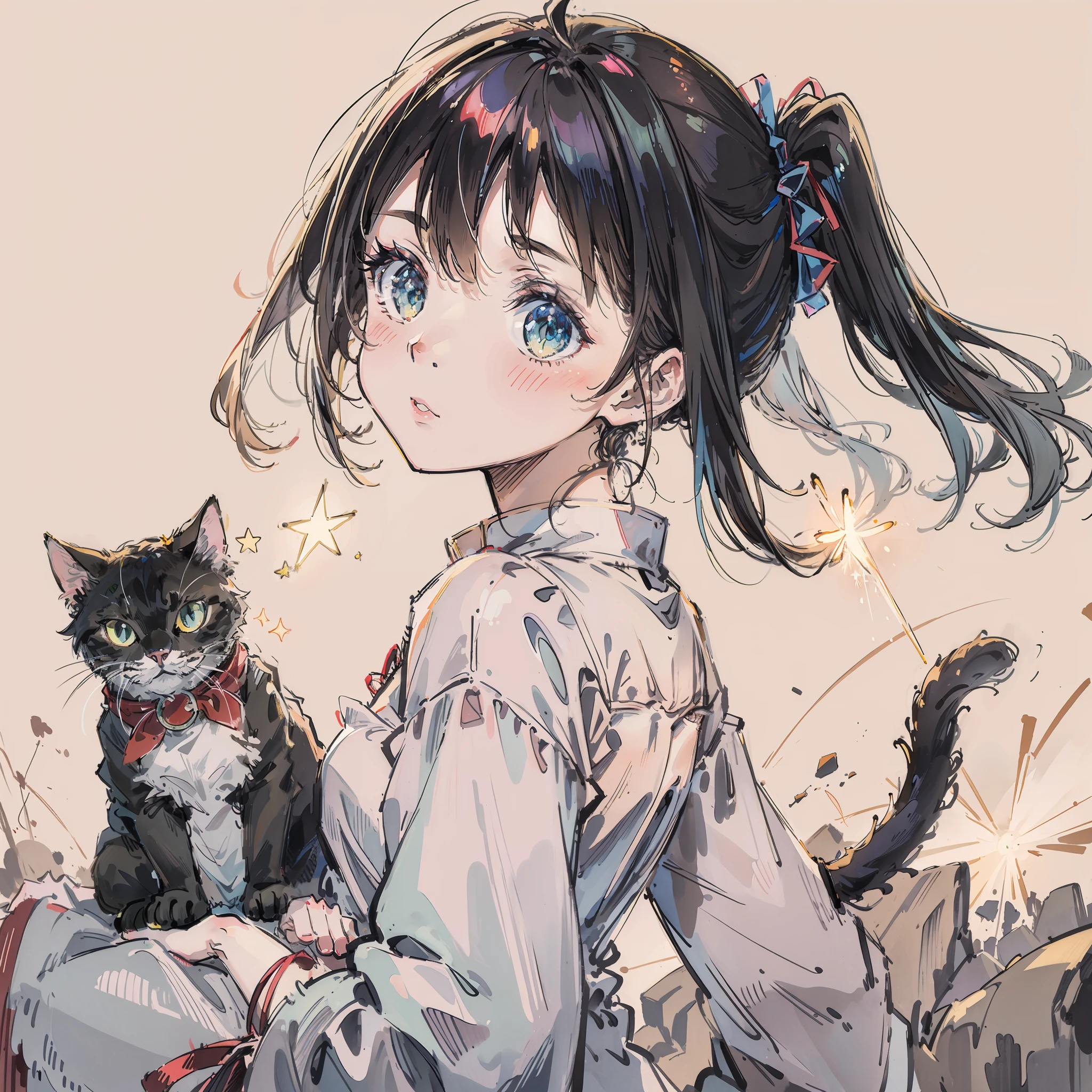 top-quality、masterpiece、Take a cute cat、sparklers