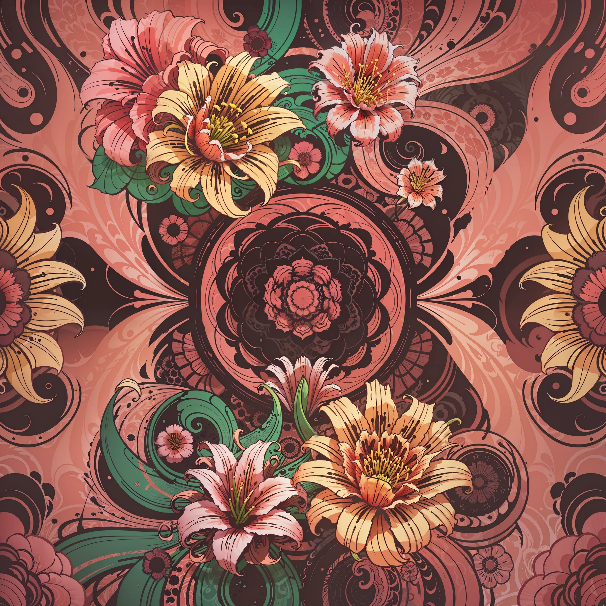 abstract lily flower wallpaper, vector style, splash ink, colorful, intricate