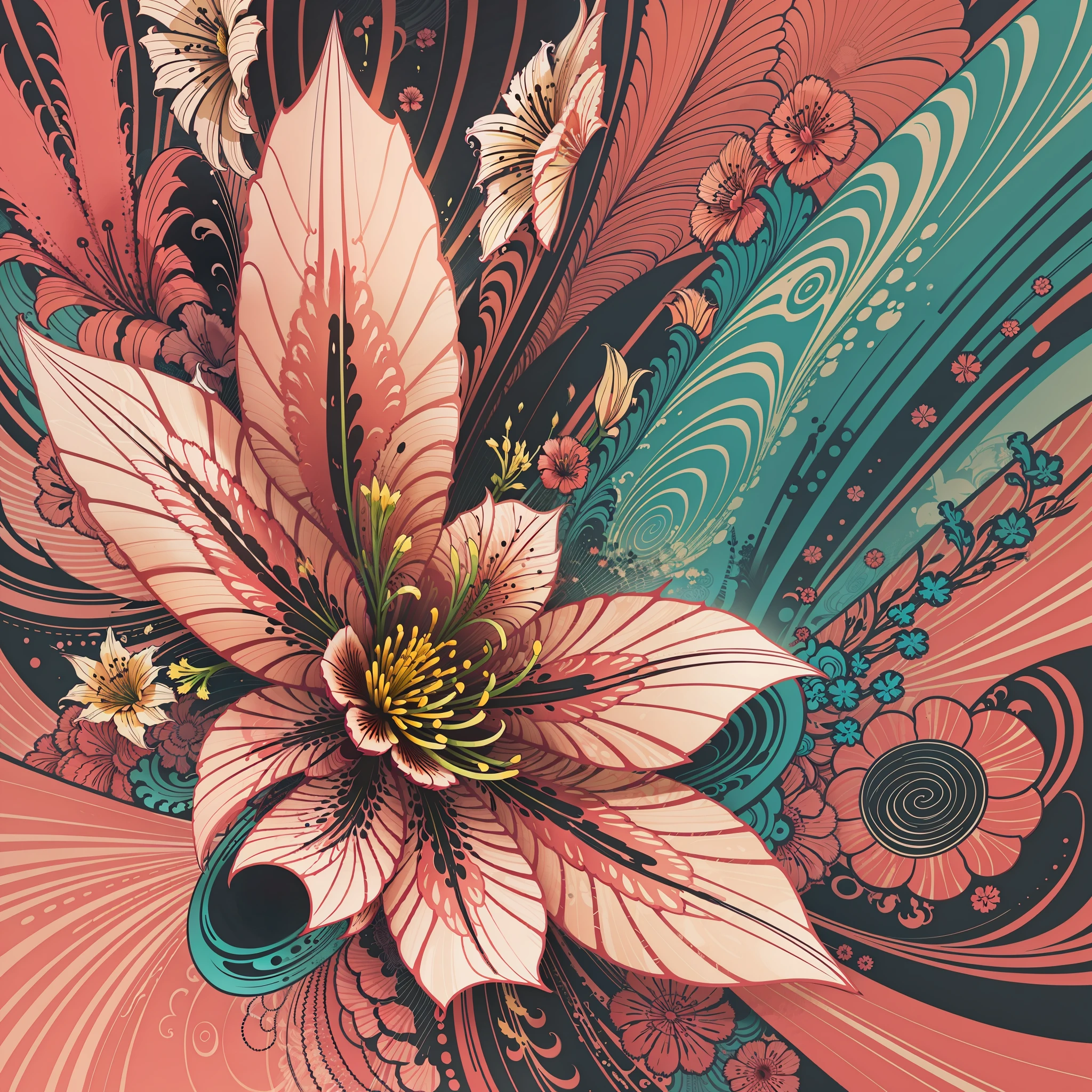 abstract lily flower wallpaper, vector style, splash ink, colorful, intricate