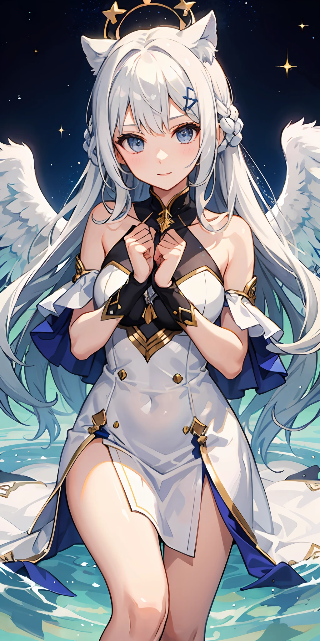 1girl in、long white hair、Circle of Angels、kosmos、intergalactic、stele、Radiant、
