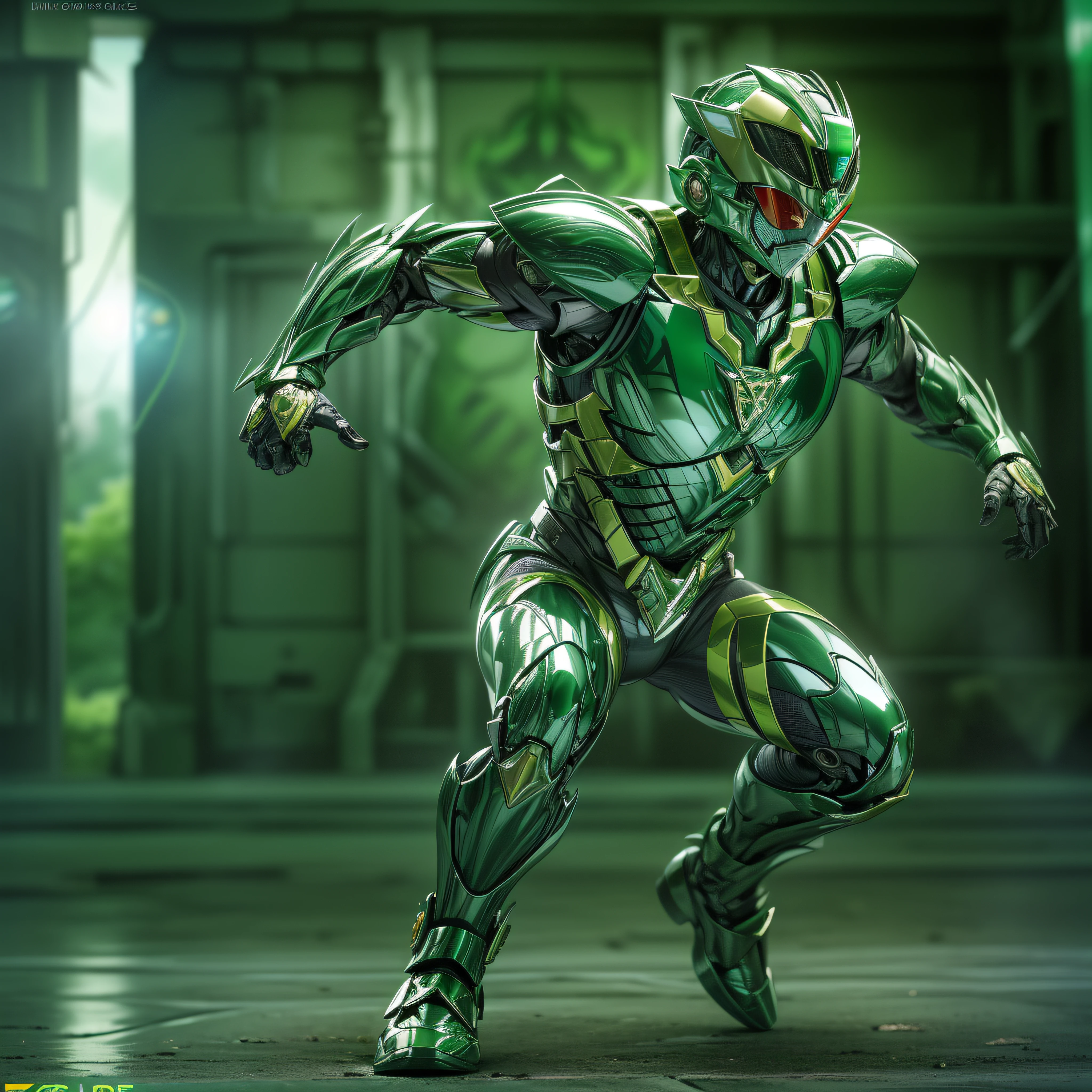 Full body image, Handsome man, made of Green metal, (Green Cyborg: 1.1), (((Green Power Ranger's style helmet with chrome face plate))), ([Tail | Detail Wire]: 1.3), (Complex Detail), HDR, (Complex Detail, Ultra Detail: 1.2), Cinematic Shot, Masterpiece, Best Quality, High Resolution, Vaginal Foreign Object Insertion, Centering