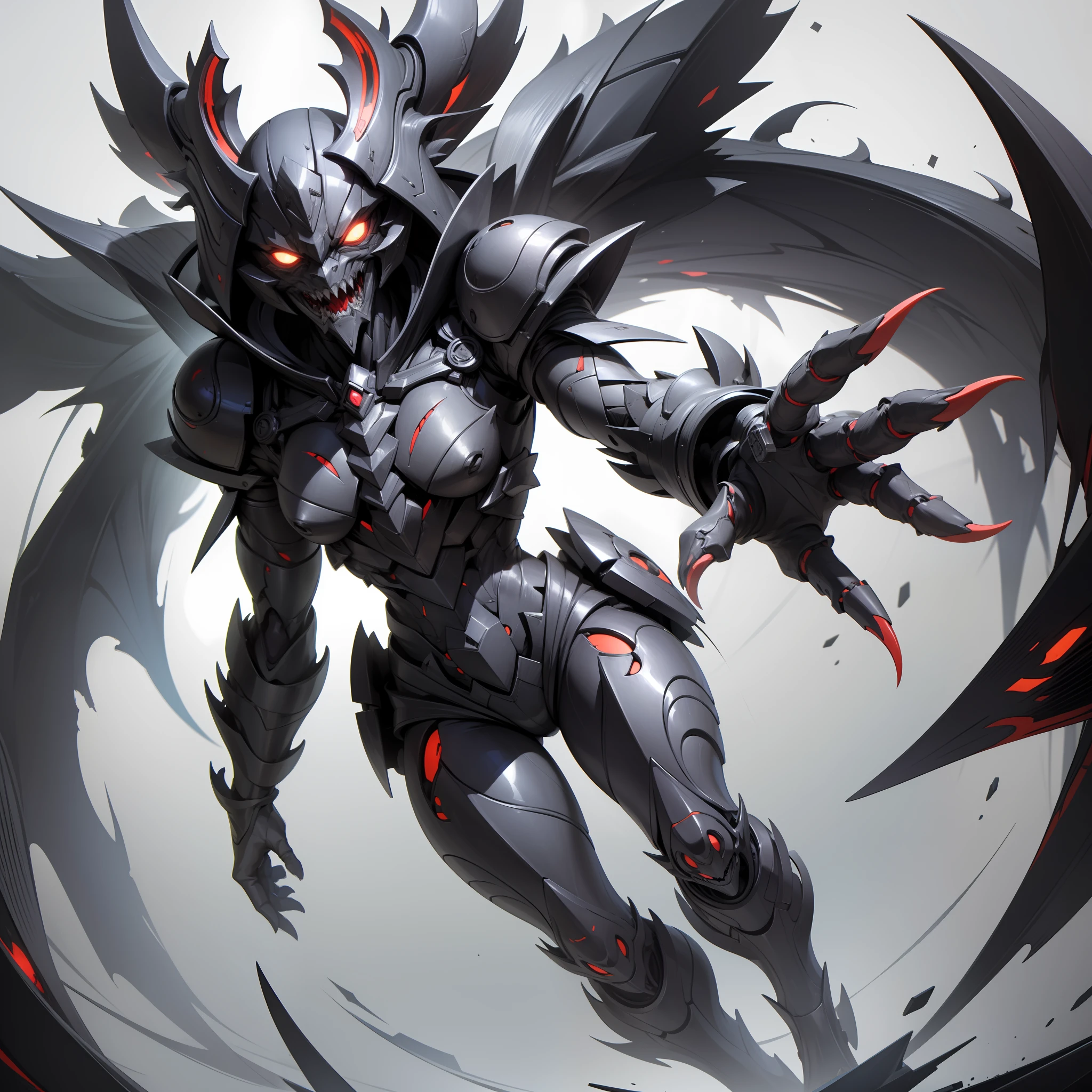 ((game design, Masterpiece, Best Quality, hiquality, hight resolution, Ultra-detailed, transparent background)), Shaks is a demon, blinding and stunning their victims, The appearance of shaks should cause disgust and anxiety. It can be mutilated, A distorted figure with huge fangs and sinister eyes. His model must convey his incomprehensible power and malice. in full height