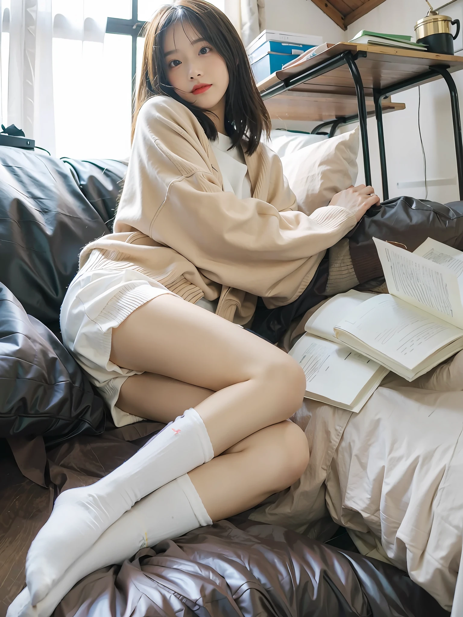 white short socks，best qualtiy，tmasterpiece，超高分辨率，（realisticlying：1.4），Teenage girl，Juvenile，Thin and light