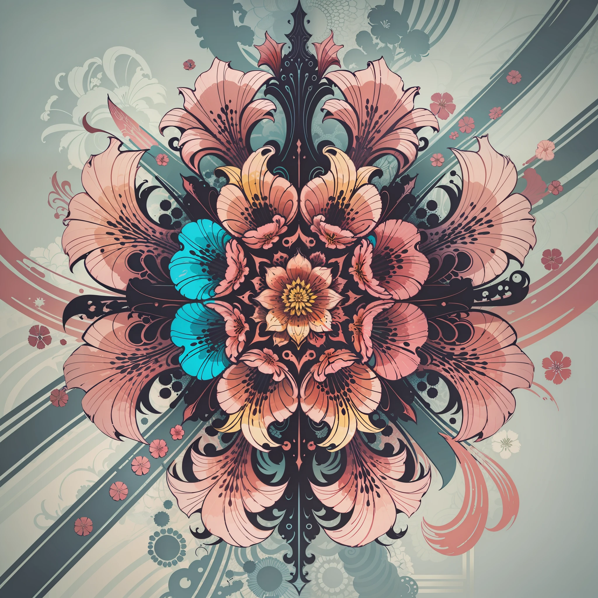 abstract lily flower wallpaper, vector style, splash ink, colorful, intricate