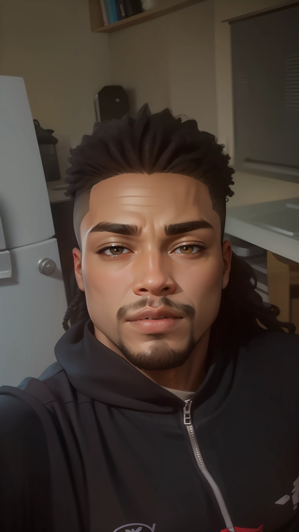 BaHomem de ,afro,estiloso,estilo jogo,cabelo preto,alta qualidade 16k,fundo de quarto,cabide cama e travesseiro --auto
