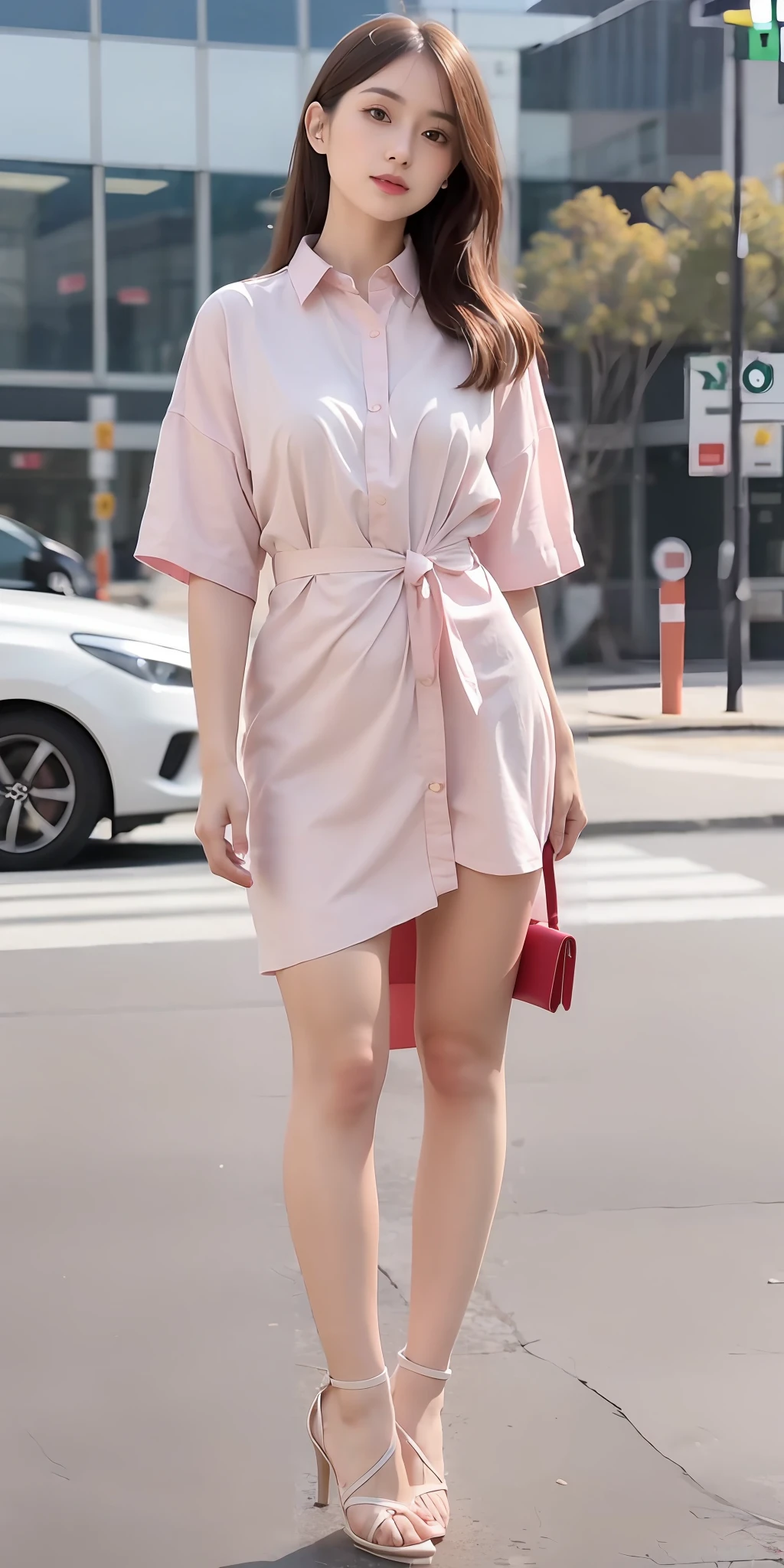 mix4, 20d, solo, long_hair, shirt, dress, high_heels,full_body, look_at_viewer, (8k, RAW photo, best quality, masterpiece:1.2), (realistic, photo-realistic:1.37), professional lighting, photon mapping, radiosity, physically-based rendering,