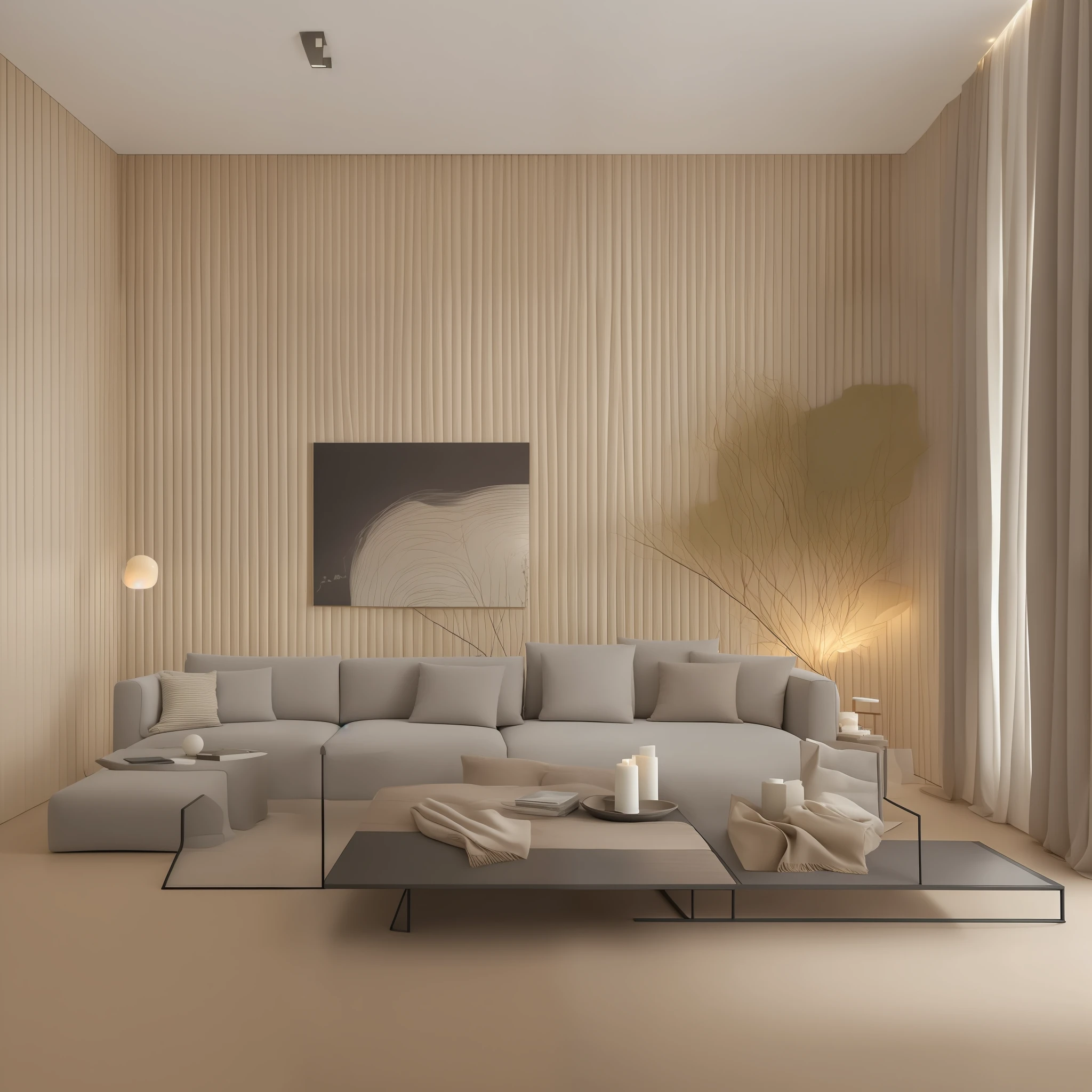 The minimalist living room is designed to provide a calm environment, sereno e funcional, where each element is carefully chosen to create a sense of harmony and simplicity. The color palette will be neutral, with a predominance of tones such as white, cinza, bege e alguns toques sutis de preto. The space will be arranged in a way that maximizes the feeling of open and airy space. Here are the main features of the project:
1. Cores e Materiais:
- Paredes: Pintura em branco ou tons neutros suaves, allowing natural light to reflect and enlarge the space.
- Piso: Piso de madeira ou laminado de cor clara, proporcionando um ambiente acolhedor e aconchegante.
-Furniture: Furniture finished in natural wood or white lacquer, combinados com tecidos suaves e texturas discretas.
2. Layout:
- Open Space: Opte por um layout aberto, without too many divisions, to facilitate circulation and create a sense of spaciousness.
- Zonas Funcionais: Divide the space into functional zones, as a seating area, reading area and entertainment space.
- Circulation Flow: Ensure there is a clear, unobstructed flow of circulation for a more comfortable experience.
3. furniture:
-Sofa: A sofa of simple design and straight lines, estofado em um tecido neutro, is a perfect choice for the minimalist living room.
- Mesas de Centro: Opt for a simple geometrically shaped coffee table, feita de materiais como madeira, vidro ou metal.
- Estante: A bookcase with a minimalist design can be used to display books and decorations, Maintaining the organization of the space.
4. Uplighting:
- Luz Natural: Allow natural light to enter freely through unobstructed windows, giving a feeling of freshness to the environment.
- Artificial Lighting: Use discreet and elegant ceiling lamps, along with floor or table lamps, to create a cozy atmosphere at night.
5. decoration:
- Toques de Cor: Adicione pequenos detalhe