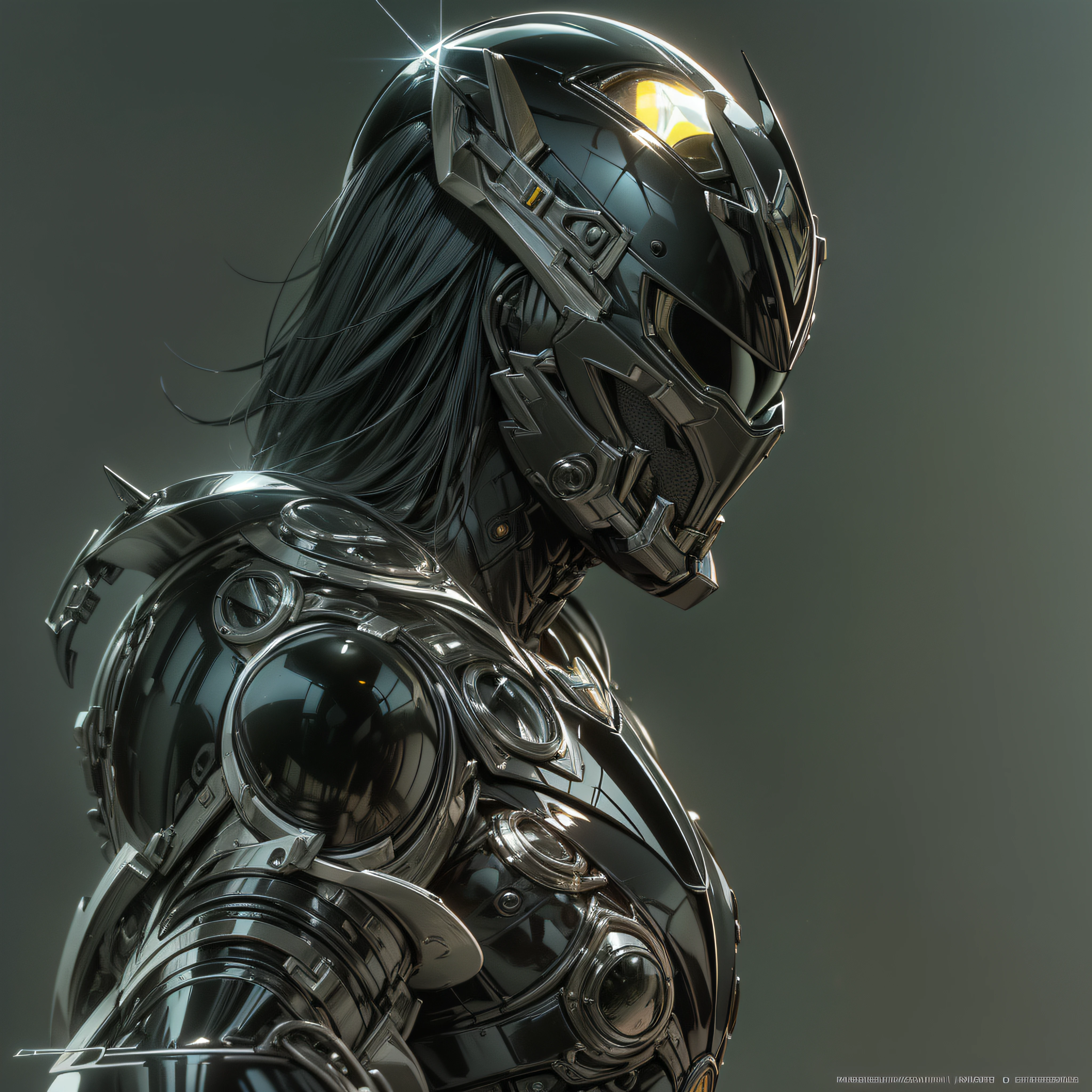 Handsome man, made of black metal, (Black Cyborg: 1.1), (((Black Power Ranger's style helmet with chrome face plate))), ([Tail | Detail Wire]: 1.3), (Complex Detail), HDR, (Complex Detail, Ultra Detail: 1.2), Cinematic Shot, Masterpiece, Best Quality, High Resolution, Vaginal Foreign Object Insertion, Centering