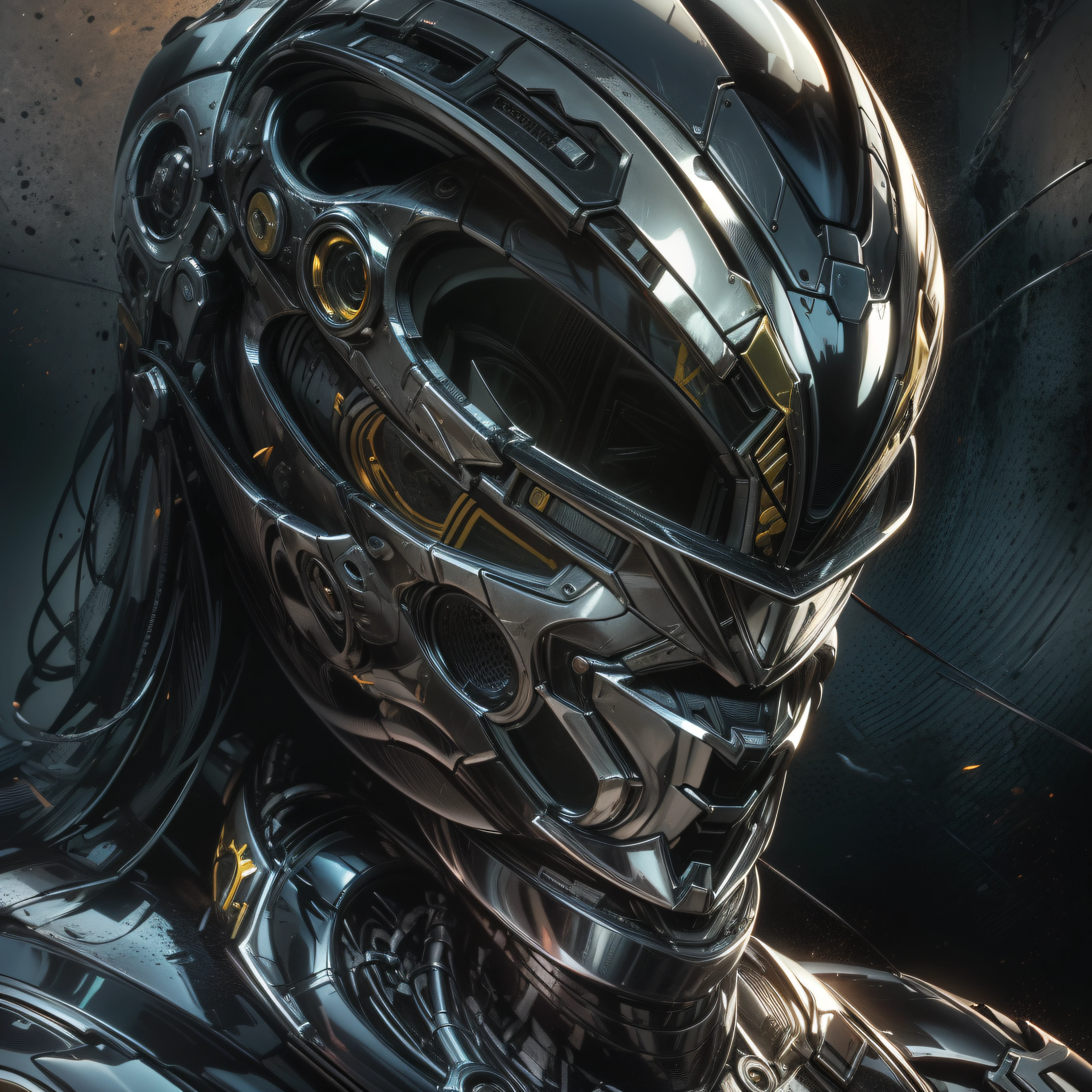 Handsome man, made of black metal, (Black Cyborg: 1.1), (((Black Power Ranger's style helmet with chrome face plate))), ([Tail | Detail Wire]: 1.3), (Complex Detail), HDR, (Complex Detail, Ultra Detail: 1.2), Cinematic Shot, Masterpiece, Best Quality, High Resolution, Vaginal Foreign Object Insertion, Centering
