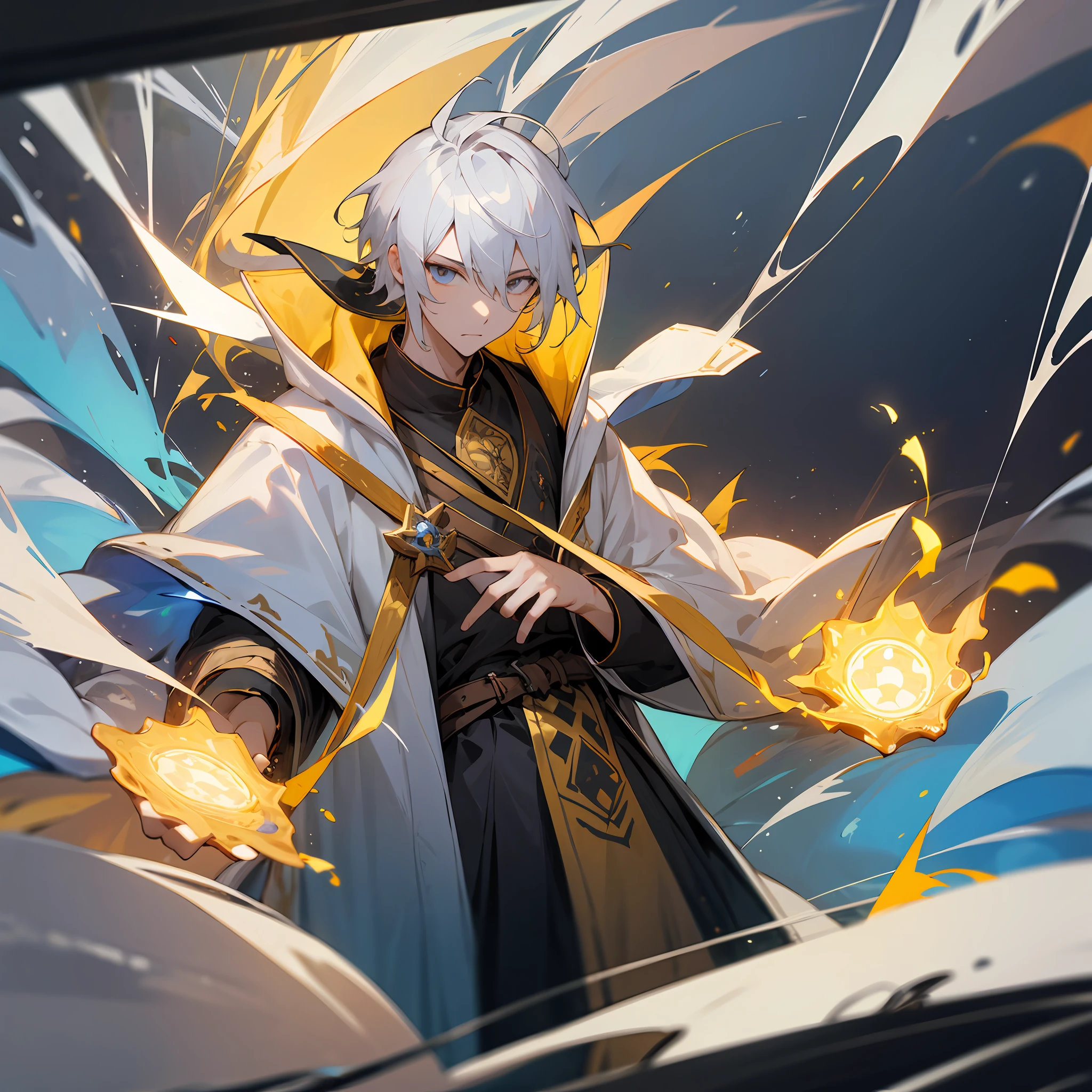 of a handsome man,Clear facial features,Dress up as a mage,Immerse yourself in an immersive game world,The background is the formation
