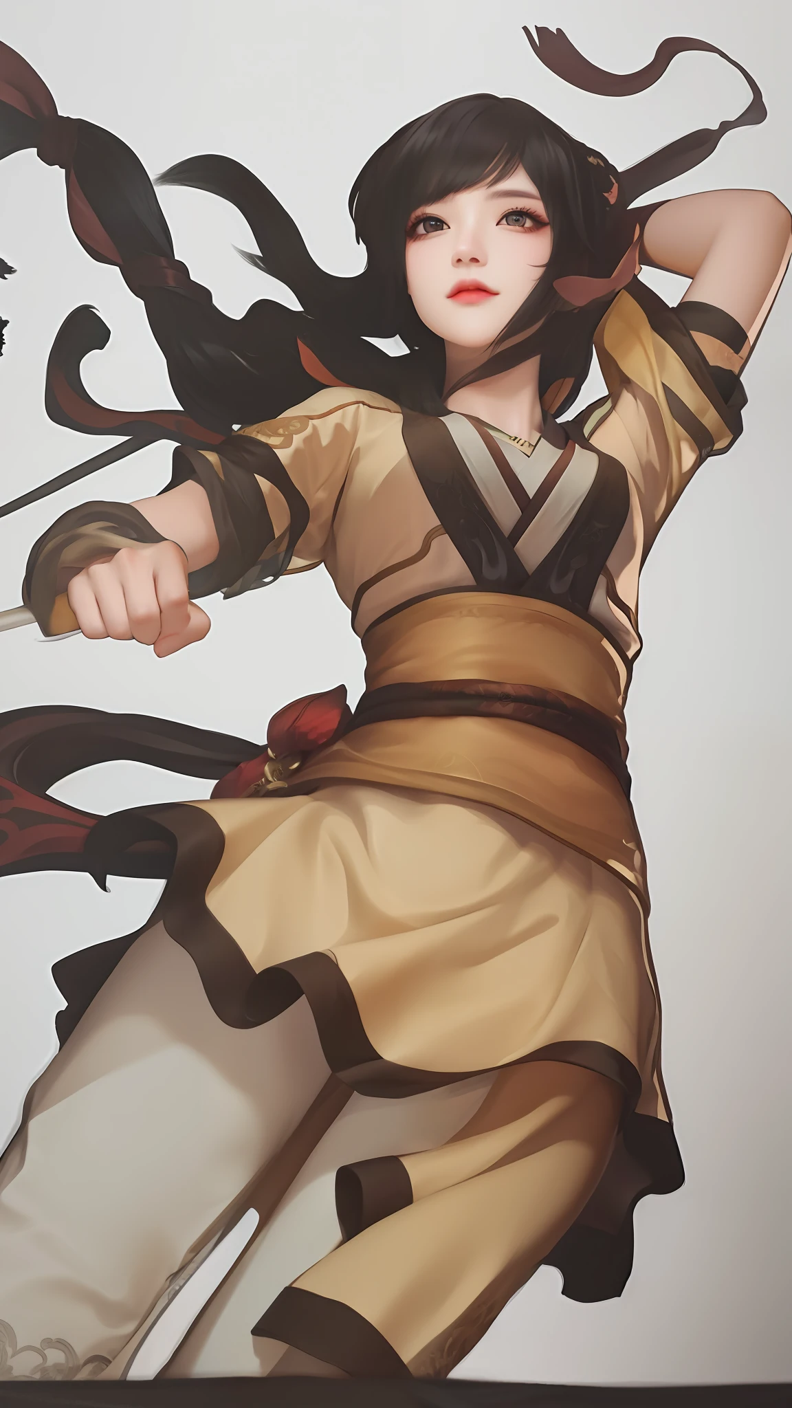 Black color hair,Beautuful Women,yellow-eyed,with a calm expression,Hanfu,woman,offcial art,Unity 8k壁纸,ultra - detailed,Aesthetics,tmasterpiece,best qualtiy,realisticlying