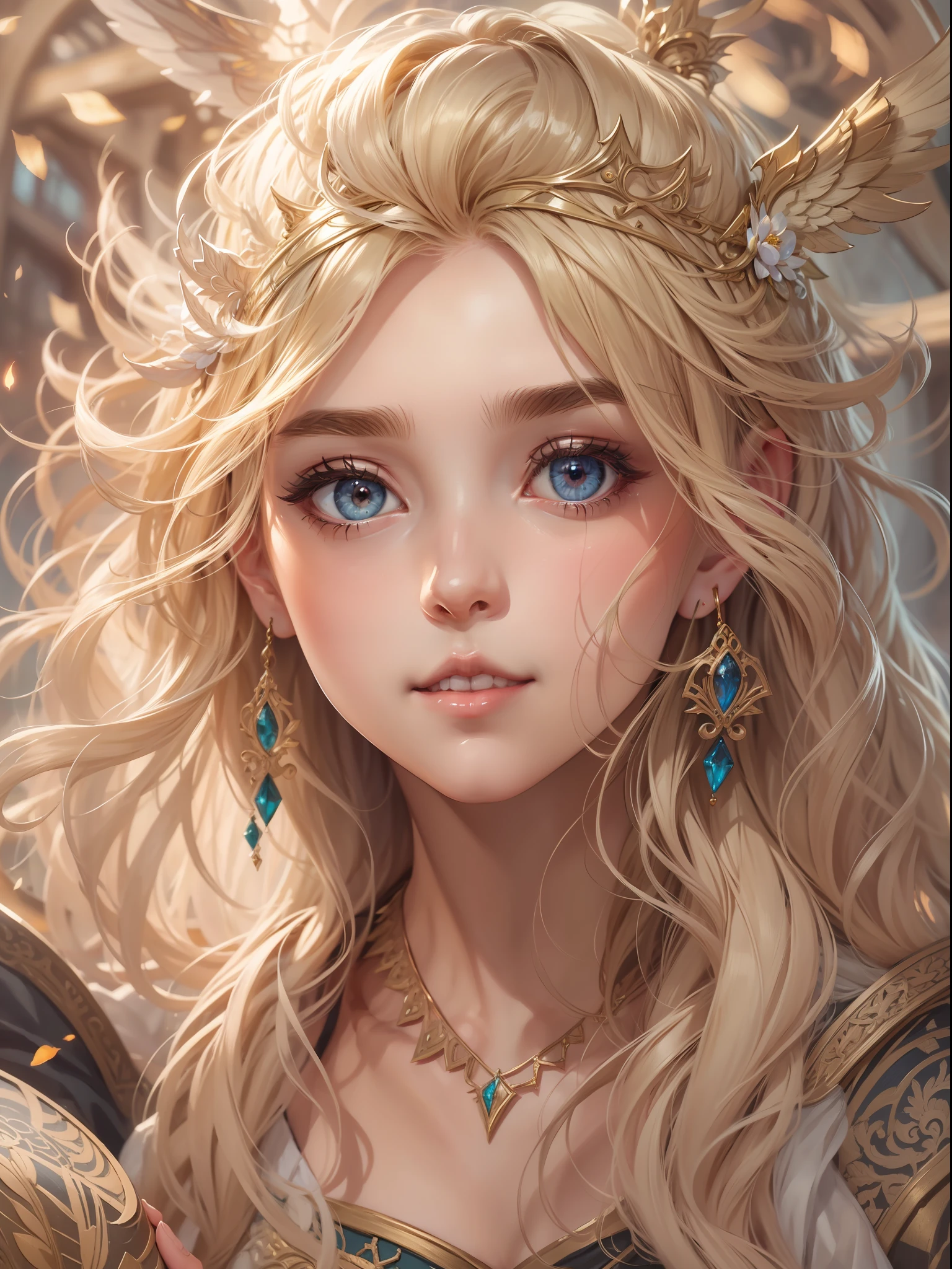 intricate artwork masterpiece, 
best quality highres,
Detail eye expression,blond hair,
sorceress, pretty, cutie, charming,
concept art,
various color,
