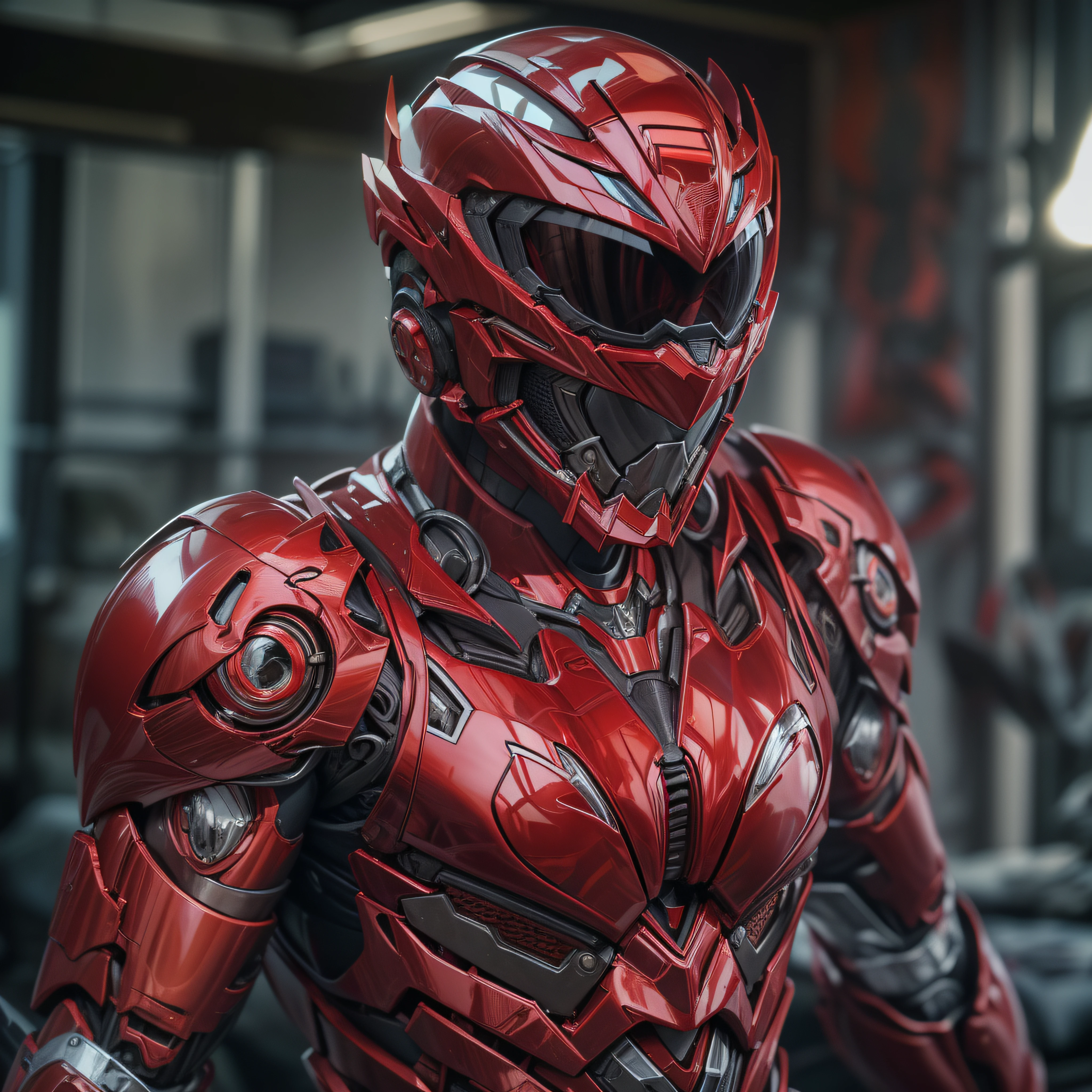 Handsome man, made of red metal, (Red Cyborg: 1.1), (((Red Power Ranger's style helmet with chrome face plate))), ([Tail | Detail Wire]: 1.3), (Complex Detail), HDR, (Complex Detail, Ultra Detail: 1.2), Cinematic Shot, Masterpiece, Best Quality, High Resolution, Vaginal Foreign Object Insertion, Centering