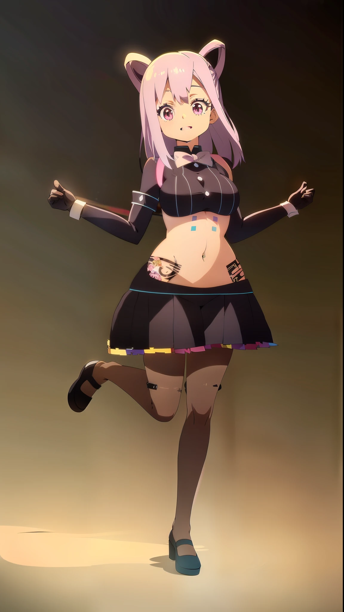 (melhor qualidade, Amazing artwork, estilo anime), desenhe a kirara mimi vtuber com uma blusa curta, mostrando o umbigo e seios volumosos, pernas