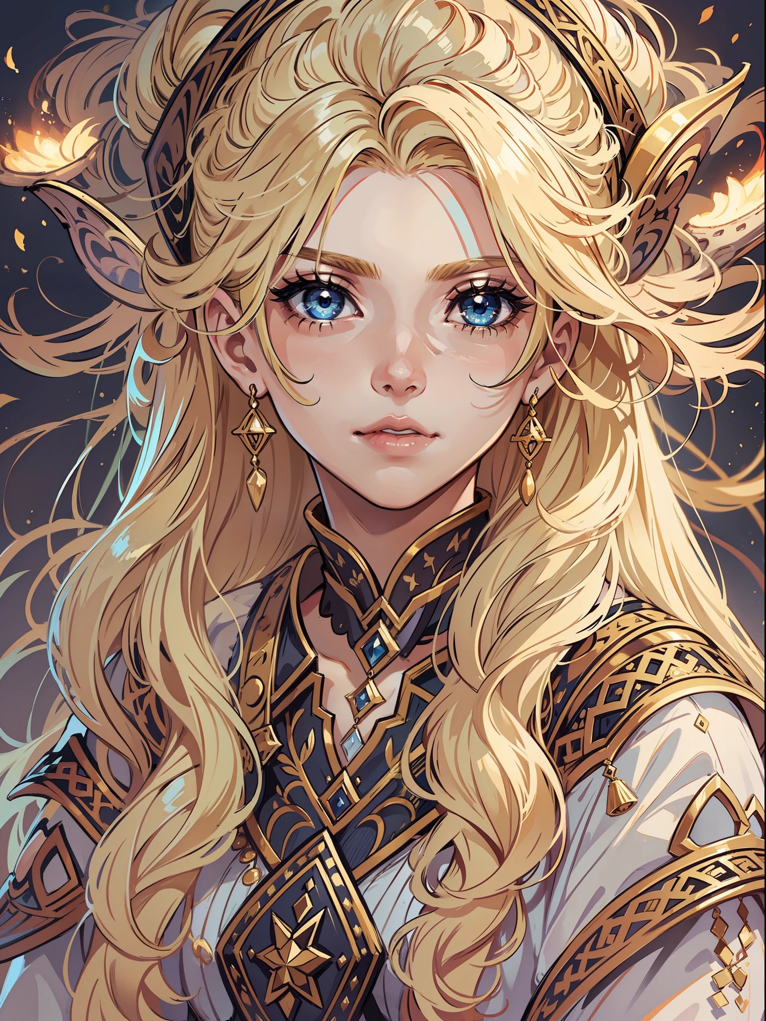 intricate artwork masterpiece,
best quality highres,
Detail eye expression,blond hair,
sorceress, pretty, cutie, charming,
concept art,
various color,