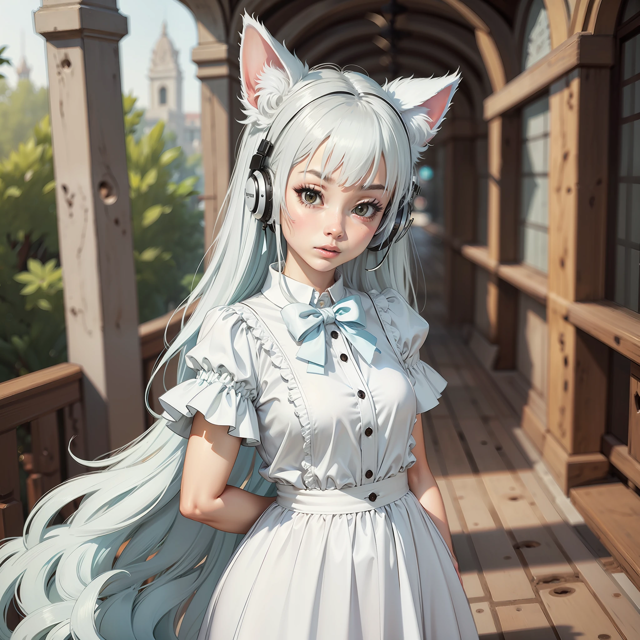 Cat-eared girl,Dressed in white,HD8K