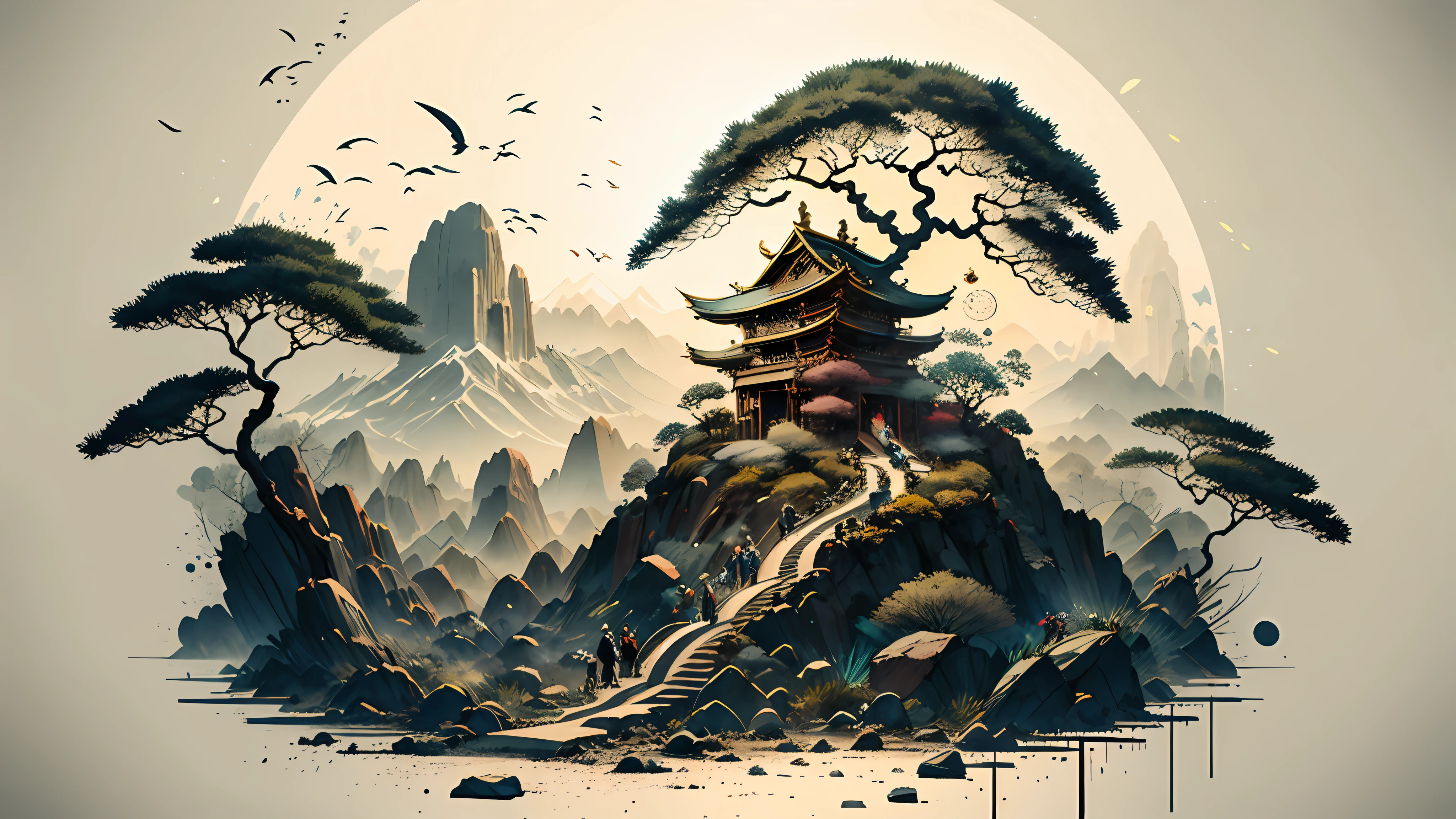 Absurd, high resolution, ultra-detailed, (1 girl:1.3), broken, design a beautiful temple scene, intricate architecture, lush gardens, and a sense of peace and spirituality. Broken, creating an image of a destructive demon with terrifying features, dark powers, and a thirst for chaos and destruction. Broken, designed with a fisheye effect image that captures a wide field of view with a unique curved viewing angle. Break to create rooftop views in urban environments with panoramic cityscapes, dramatic skylines, and a sense of elevation. Break , illustrating the tender moments between parents and children, capturing their bonds, love, and connection. Broken, using pointillism to illustrate images, carefully placed tiny dots of color to create a cohesive and visually stunning whole.