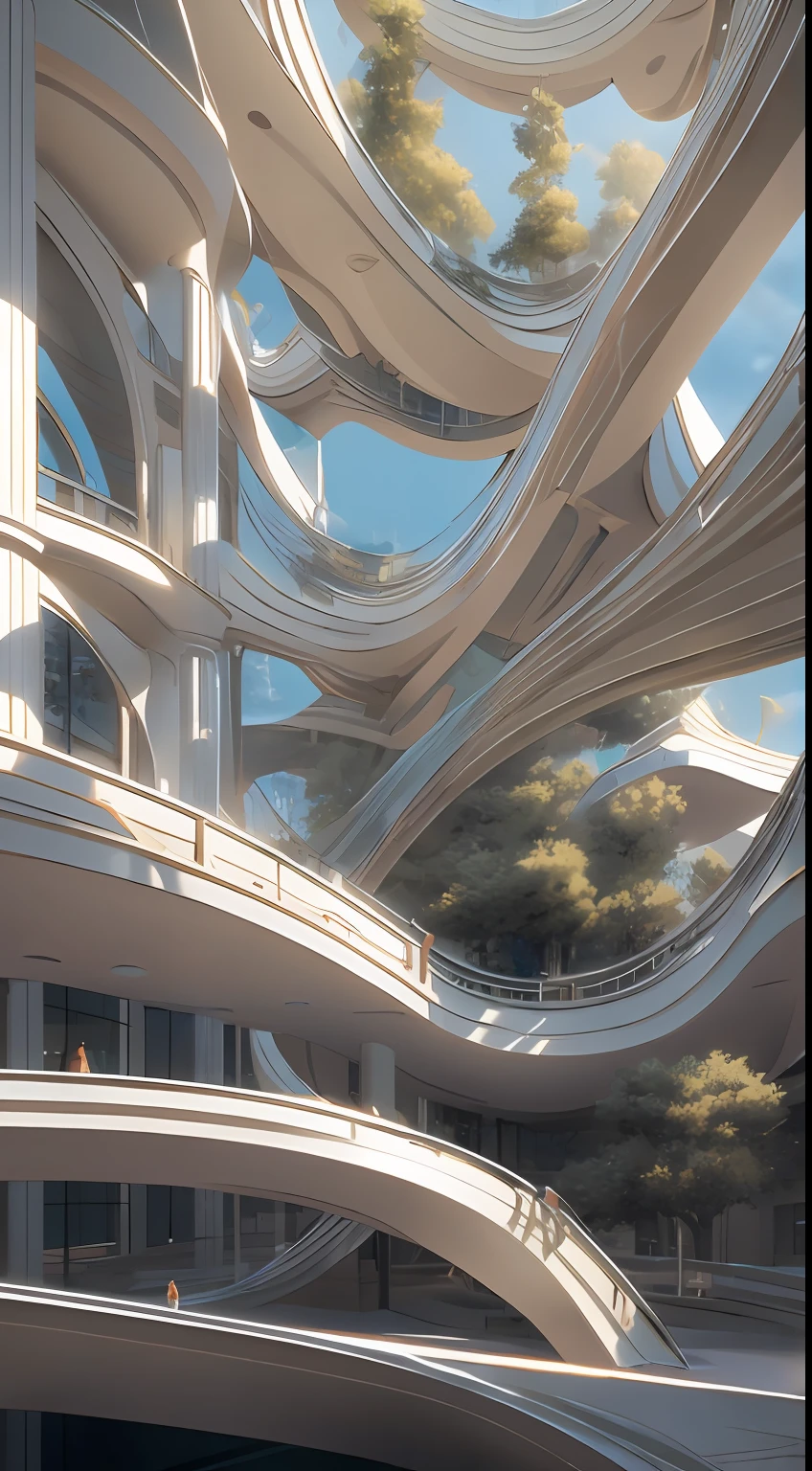 modern architecture by zaha hadid,, masterpiece, best quality, (extremely detailed CG unity 8k wallpaper), (best quality), (best illustration), (best shadow), absurdres, realistic lighting, (Abyss), beautiful detailed glow