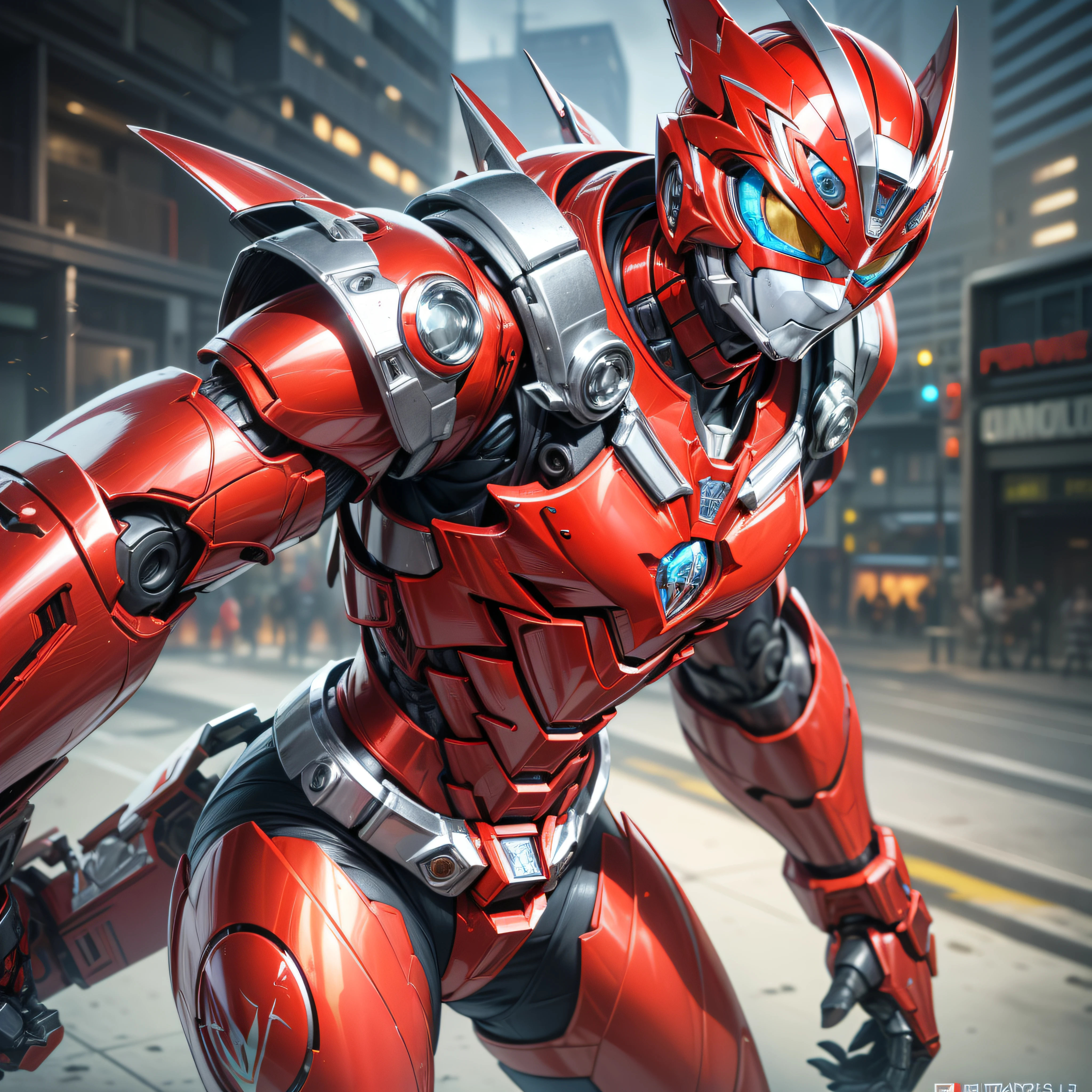 Handsome man, made of red metal, (Red Cyborg: 1.1), (((Red Power Ranger's style helmet with chrome face plate))), ([Tail | Detail Wire]: 1.3), (Complex Detail), HDR, (Complex Detail, Ultra Detail: 1.2), Cinematic Shot, Masterpiece, Best Quality, High Resolution, Vaginal Foreign Object Insertion, Centering