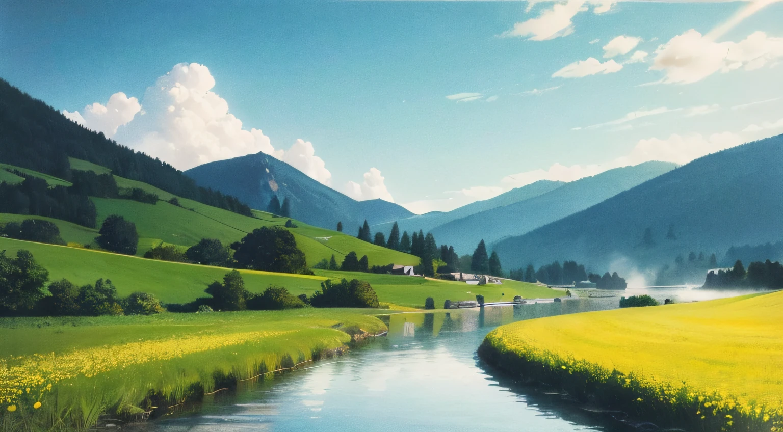 Draw an ink landscape painting,Bring out the breath of spring --auto