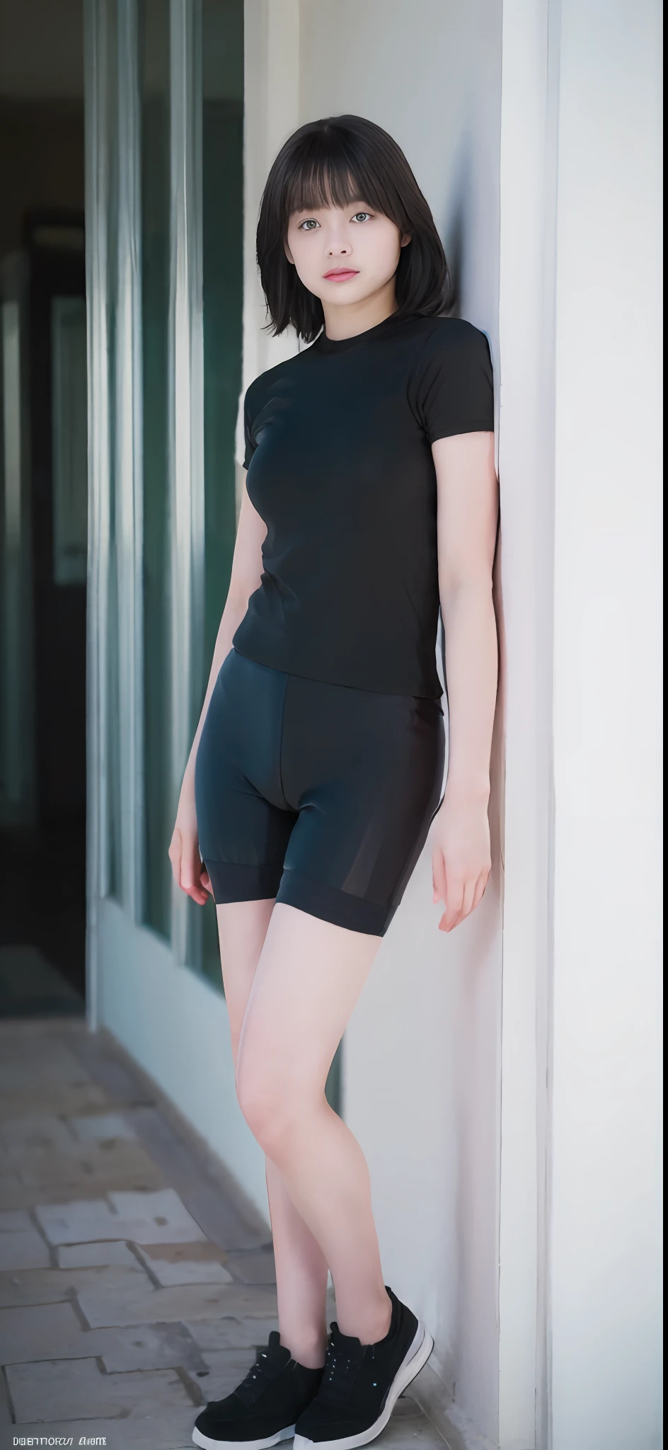 masterpiece、masterpiece、top-quality、top-quality、realisitic、Unity、((Black Spandex Shorts:1.37))、length hair、(realisitic: 1.4)、Official art、Highly detailed CG Unity 8K wallpapers、ulzzang-6500、one girls、cute little、profetional lighting、(natta)、In a dark room、Super detail leaning against the wall、hight resolution、ultra-detailliert,magnifica, finely detail, lighting like a movie、Simple costumes, Detailed clothing texture。 (8K、Raw photography、top-quality、masterpiece:1.27)、(realisitic、Photorealsitic:1.37)、physically-based renderingt、a handsome、masterpiece、top-quality、hight resolution
