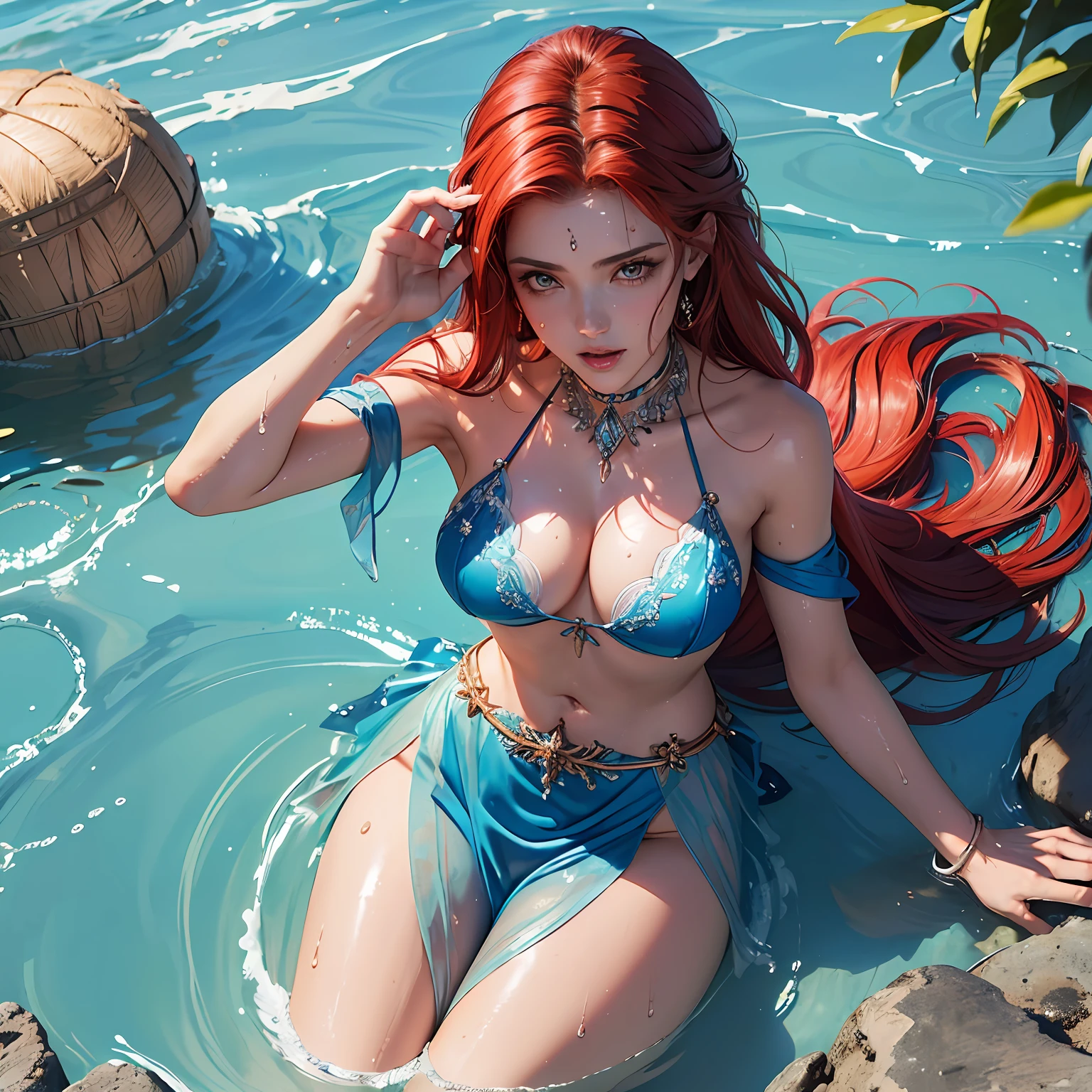 female, vestindo lingerie fantasia diabo, 8k, Foto RAW, (pele altamente detalhada: 1.2), (exposto: 1.1), (Costas expostas: 1.5), (ombros expostos: 1.1), (virilha exposta:1.5) , (Top-down view:1.5), fotografia, piece of master, best quality, fundo azul, 1girl olhos azuis e lindos cabelos vermelhos vermelhos, uma bela mulher ruiva com bunda grande, seios macios e pele branca, poses famosas, (( Seios intensos :1.4)), ((Seios muito macios)), Rosto ultra-detalhado, Olhos detalhados, em uma boate lotada, ((Sem close-up)), ((she is soaking wet)).