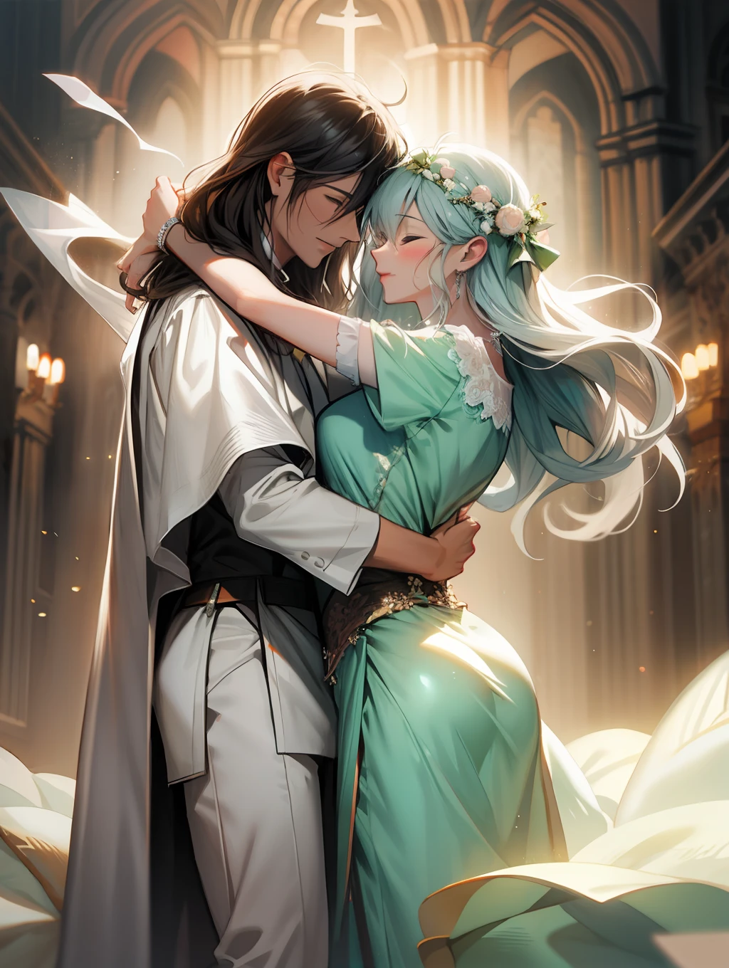 "Dancing with Jesus Christ, meu amor Jesus Cristo, romantic christian painting, pastel hues, soft and delicate lighting."