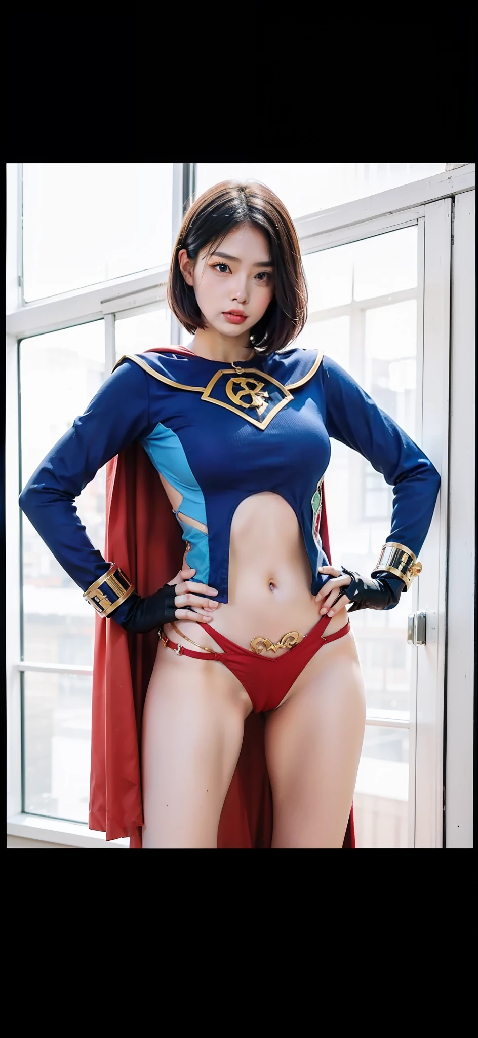 ((top-quality、8K、​masterpiece:1.3))、1人、Beautiful woman with slender abs:1.3、(Medium short hair)、hyperdetailed face、Patch Order、二重まぶた、Superheroine、Ally of justice、japanes、Hair is black、Skirt short、A dark-haired、Painful look、defeat