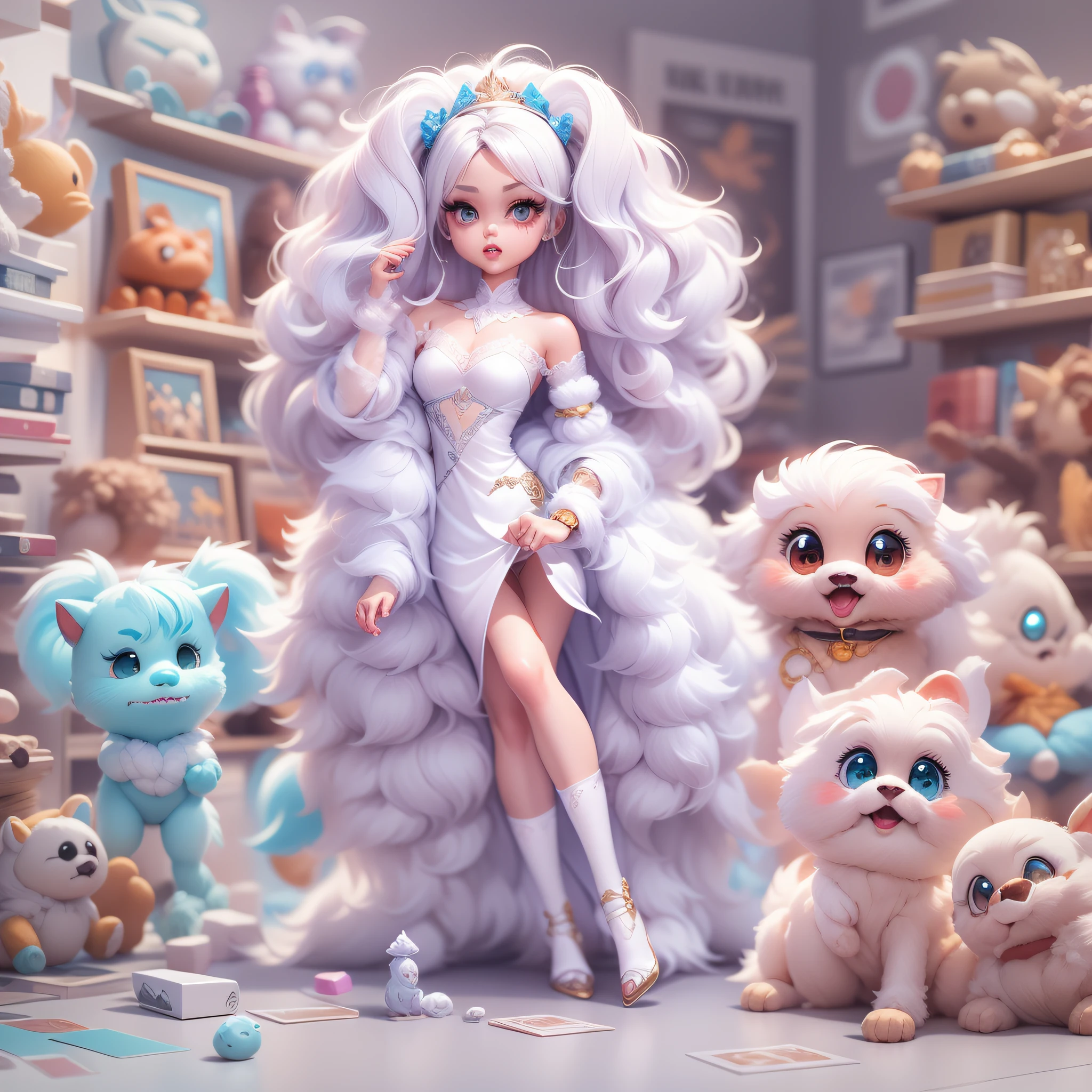 Masterpiece,High Quality,High resolution,The highest resolution,White background,solid color background,transparent background,no background,remove background,Complicated details,Highest quality,game icon,game icon institute,cartoon_style,full body,Cute Fluffy Barbie Monster,all separated