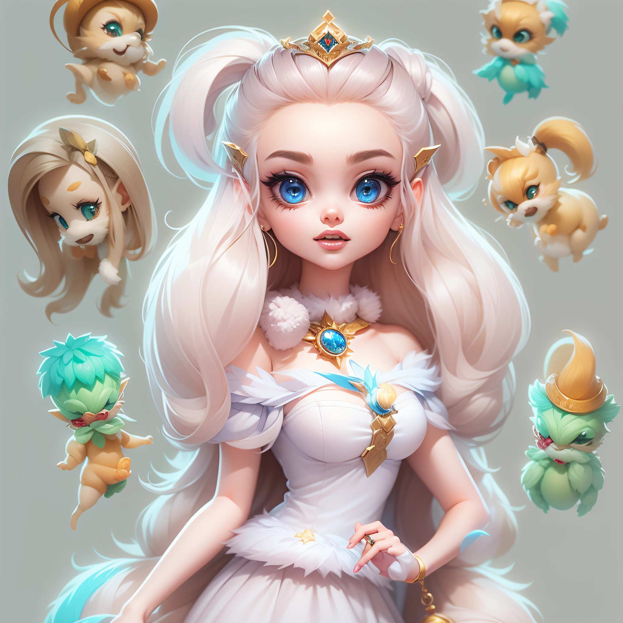 Masterpiece,High Quality,High resolution,The highest resolution,White background,solid color background,transparent background,no background,remove background,Complicated details,Highest quality,game icon,game icon institute,cartoon_style,full body,Cute Fluffy Barbie Monster,all separated