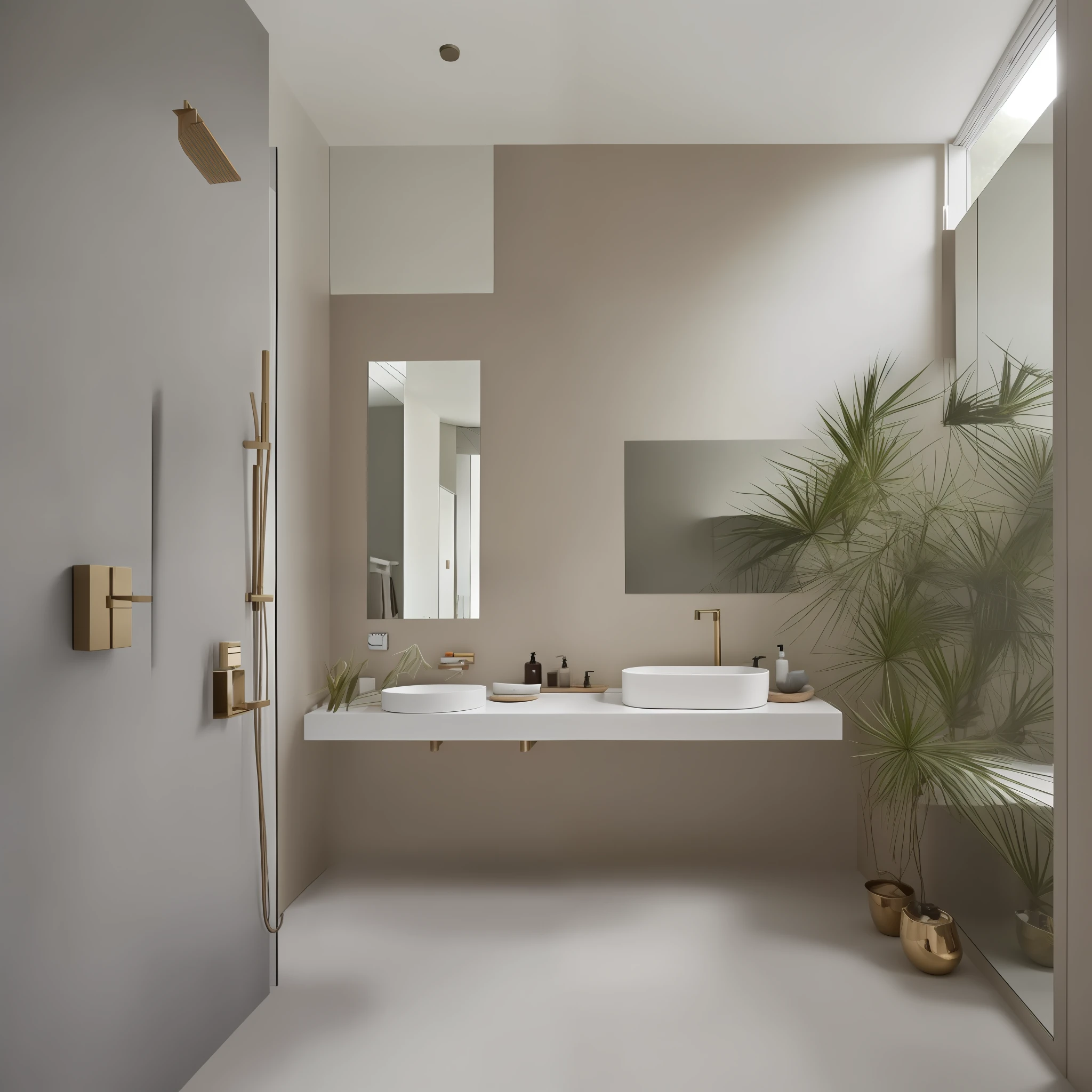 Designing a high-luxury minimalist bathroom is a combination of sophisticated simplicity and high-quality materials. Here are some ideas to create a luxurious environment with a minimalist touch:
1. **Cores neutras e nobres**: Opte por cores neutras e elegantes, como branco, marfim, cinza claro, bege ou tons de pedra. O minimalismo enfatiza a paz e a serenidade, while neutral colors add a touch of sophistication.
2. **High standard coatings**: Escolha revestimentos de alta qualidade, as marmore, pedra natural, luxury porcelain tiles or tiles in subtle patterns. Smooth and polished surfaces reflect the elegance of minimalism.
3. **Elegant lighting**: Invest in sleekly designed light fixtures and soft lights to create a warm and relaxing atmosphere. Built-in fixtures and LEDs can enhance bathroom details.
4. **Modern furniture and accessories**: Opt for minimalist furniture and high-quality accessories. Pias, torneiras, mirrors and towel racks with sleek and modern designs add a luxurious touch to the space.
5. **Banheira e chuveiro de luxo**: If space allows, A high-quality freestanding bathtub is an excellent addition to the luxurious bathroom. Para o chuveiro, Consider installing a spacious, modern glass cabin.
6. **Armazenamento discreto**: Integre o armazenamento ao design, opting for built-in cabinets or wall cabinets with no visible handles to keep the look clean and unobstructed.
7. **Elementos naturais**: Inclua elementos naturais, como plantas ou uma parede verde, to bring an organic touch to the luxurious and minimalist environment.
8. **Toques de luxo**: Detalhes luxuosos, como torneiras douradas, High quality bathroom accessories and fluffy towels, can raise the level of sophistication of the bathroom.
9. **Relaxation space**: If there is enough space, Consider creating a relaxation area with a small bench or comfortable armchair, onde os moradores possam relaxar.