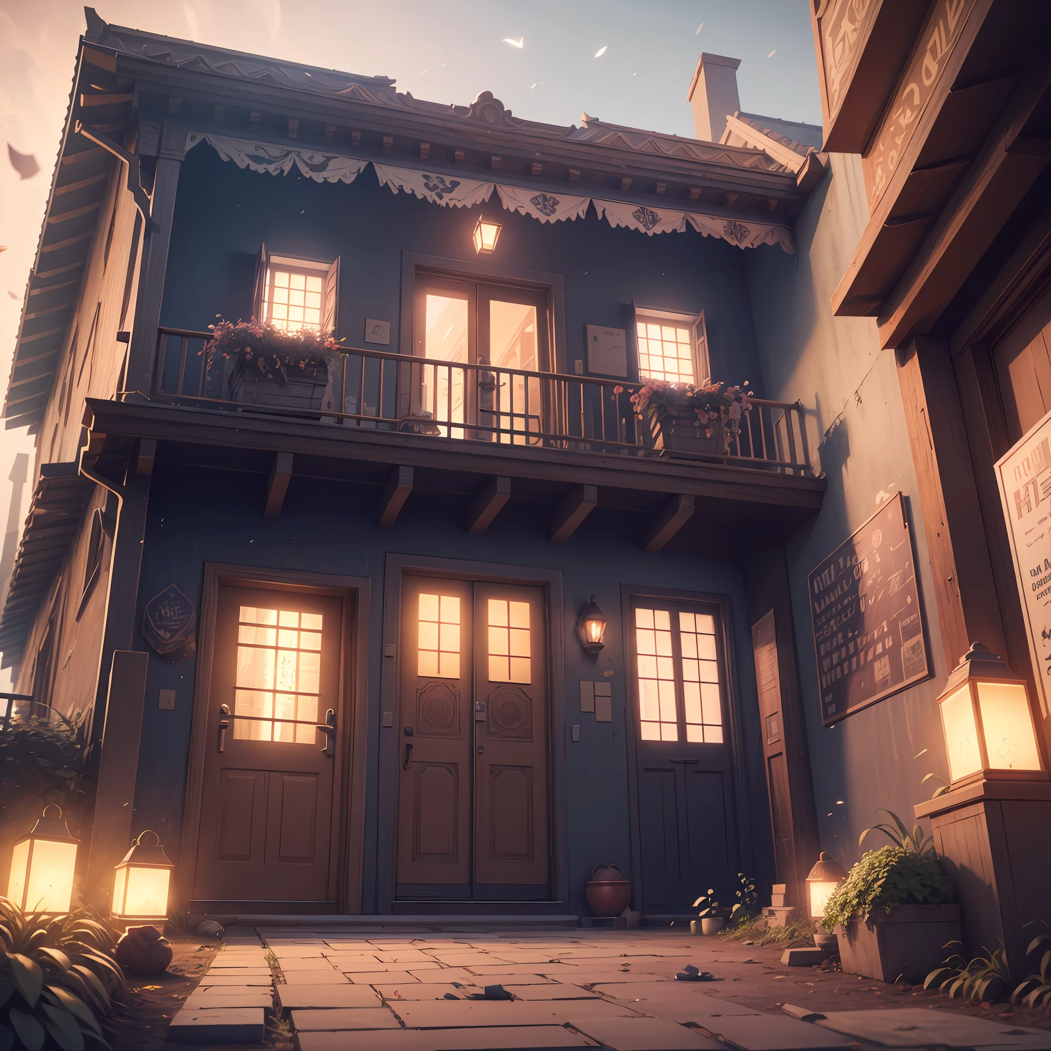 A high resolution, imagination, (Realistis), sunny clear sky, composition, the sunset, (hdr:1.5), exteriors, Complicated details,,NOhumans,trpical garden,Shade lights,Sky lantern,Volumetriclighting,Plant branches and leaves,color difference,lightand shade contrast,visual novel key visual, key art, anime key visual concept, Epic light novel art cover, key visual, anime key art, anime key visual of elegant, light novel cover art, Key anime art, anime background key visual, anime key visual concept art of, Official anime artwork, Anime main visual effects "Small lanterns,the night,Spring festival,Warm light source ,Ray-traced 3D model HD rendering, building rendering, right Angle isometric view, 45 degree angle, (greybackground), High detail, film, globalillumination, reality lighting, Unreal Engine rendering, Substance 3D, Octane rendering, (hdr:1.3), (Indian slum architecture), Crash, Combat damage style, an overgrown --auto