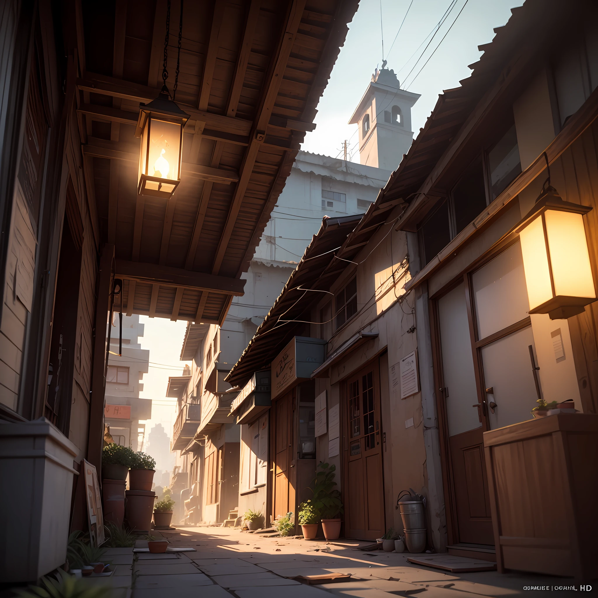 A high resolution, imagination, (Realistis), sunny clear sky, composition, the sunset, (hdr:1.5), exteriors, Complicated details,,NOhumans,trpical garden,Shade lights,Sky lantern,Volumetriclighting,Plant branches and leaves,color difference,lightand shade contrast,visual novel key visual, key art, anime key visual concept, Epic light novel art cover, key visual, anime key art, anime key visual of elegant, light novel cover art, Key anime art, anime background key visual, anime key visual concept art of, Official anime artwork, Anime main visual effects "Small lanterns,early evening,Spring festival,Warm light source ,Ray-traced 3D model HD rendering, building rendering, right Angle isometric view, 45 degree angle, (greybackground), High detail, film, globalillumination, reality lighting, Unreal Engine rendering, Substance 3D, Octane rendering, (hdr:1.3), (Indian slum architecture), Crash, Combat damage style, an overgrown --auto