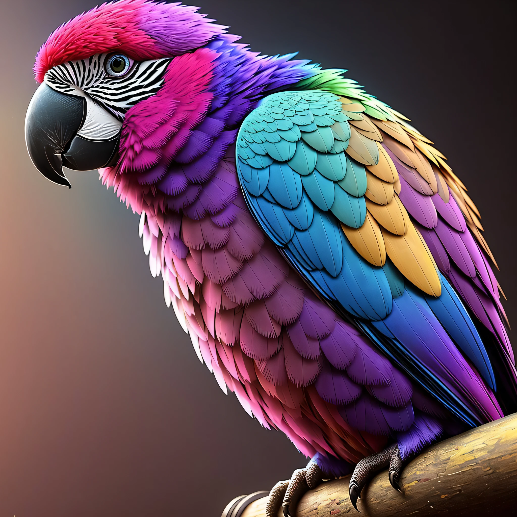 Parrot  Purple, pink, blue, gold, (dark shot:1.17), epic realistic, faded, ((neutral colors)), art, (hdr:1.5), (muted colors:1.2), hyperdetailed, (artstation:1.5), cinematic, warm lights, dramatic light, (intricate details:1.1), complex background, (rutkowski:0.8), (teal and orange:0.4)