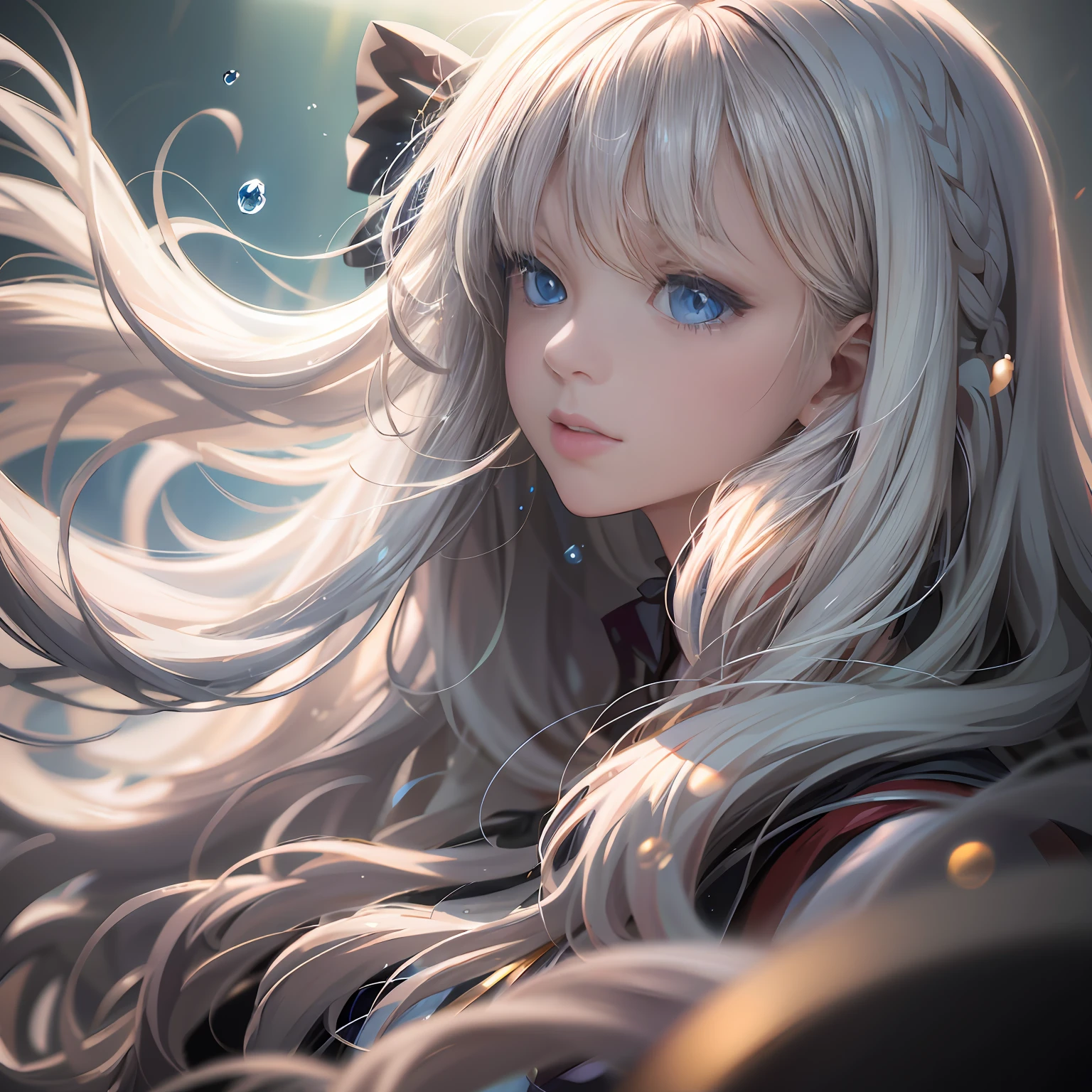 blond girl,Blue eyes and long hair in a dark room, Detailed digital anime art, detailed portrait of an anime girl, a beautiful anime portrait, photorealistic anime girl rendering, Stunning anime face portrait, advanced digital anime art, Digital anime art, Fanart Meilleure ArtStation, 2. 5 D CGI anime fantasy artwork, portrait anime girl, Anime girl with long hair