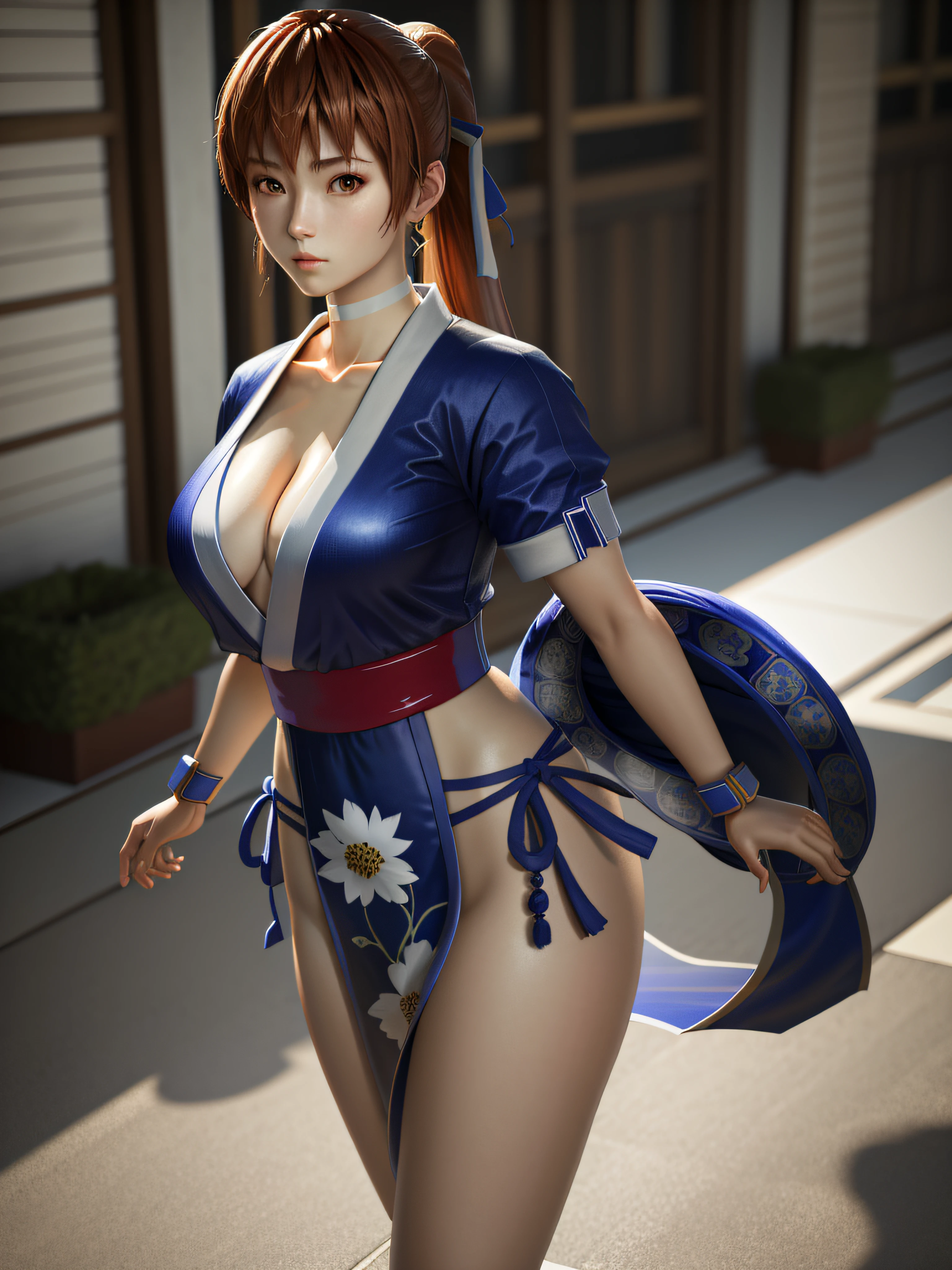 masterpiece, best quality, highres, 1girl, kasumi, blue japanese clothes (photorealistic:0.9)