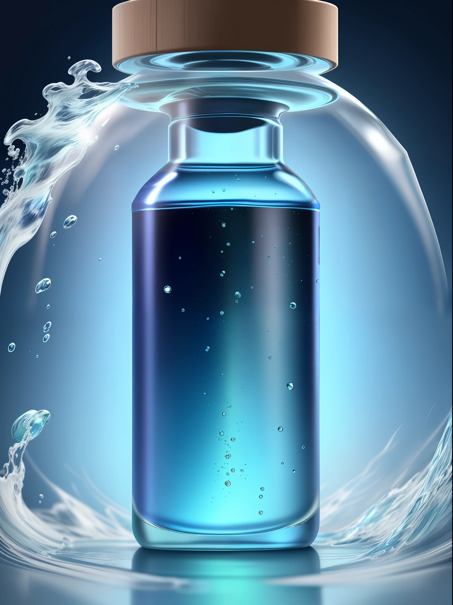 Pictures of a bottle of KONO shower gel, ProductAdvertisements, Product photo, product image, Official product image, professional product photo, detailled image,Frontal display,blue backdrop、airbubble、Marble texture,Eau