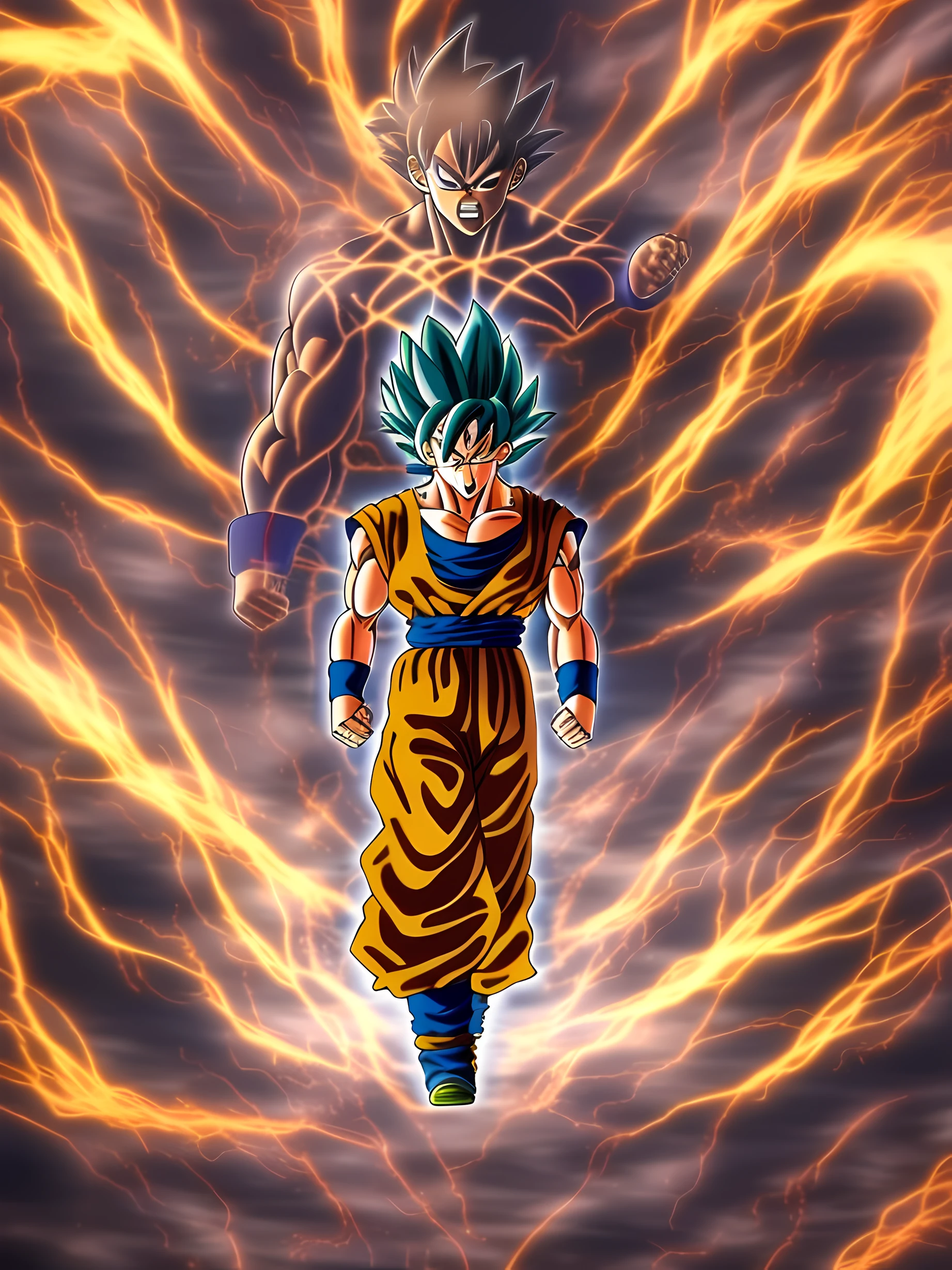 Image of goku in a detailed scenario, with transformation into higher instinct, Ultra HD resolution, fiel ao anime.