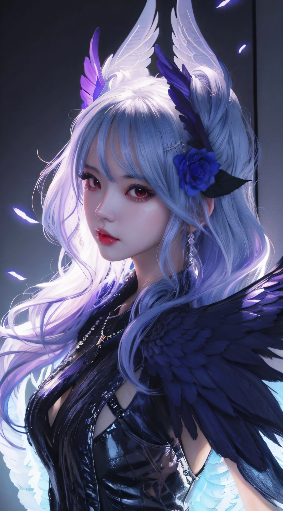 Anime girl with long white hair and blue wings in a dark room, Extremely detailed Artgerm, IG model | Art germ, artgerm and rossdraws, artgerm detailed, Style Artgerm, ! Dream art germ, Rosla 1. 0, :: rossdraws, artgerm art, art-style, Artgerm Plat