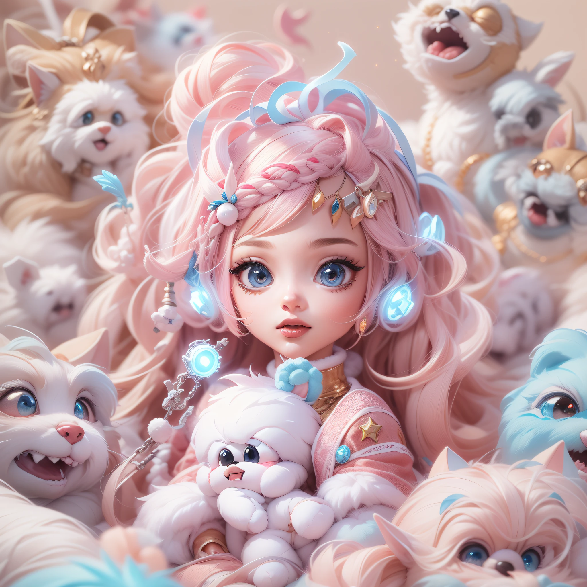 Masterpiece,High Quality,High resolution,The highest resolution,White background,solid color background,transparent background,no background,remove background,Complicated details,Highest quality,game icon,game icon institute,cartoon_style,full body,Cute Fluffy Barbie Monster,all separated