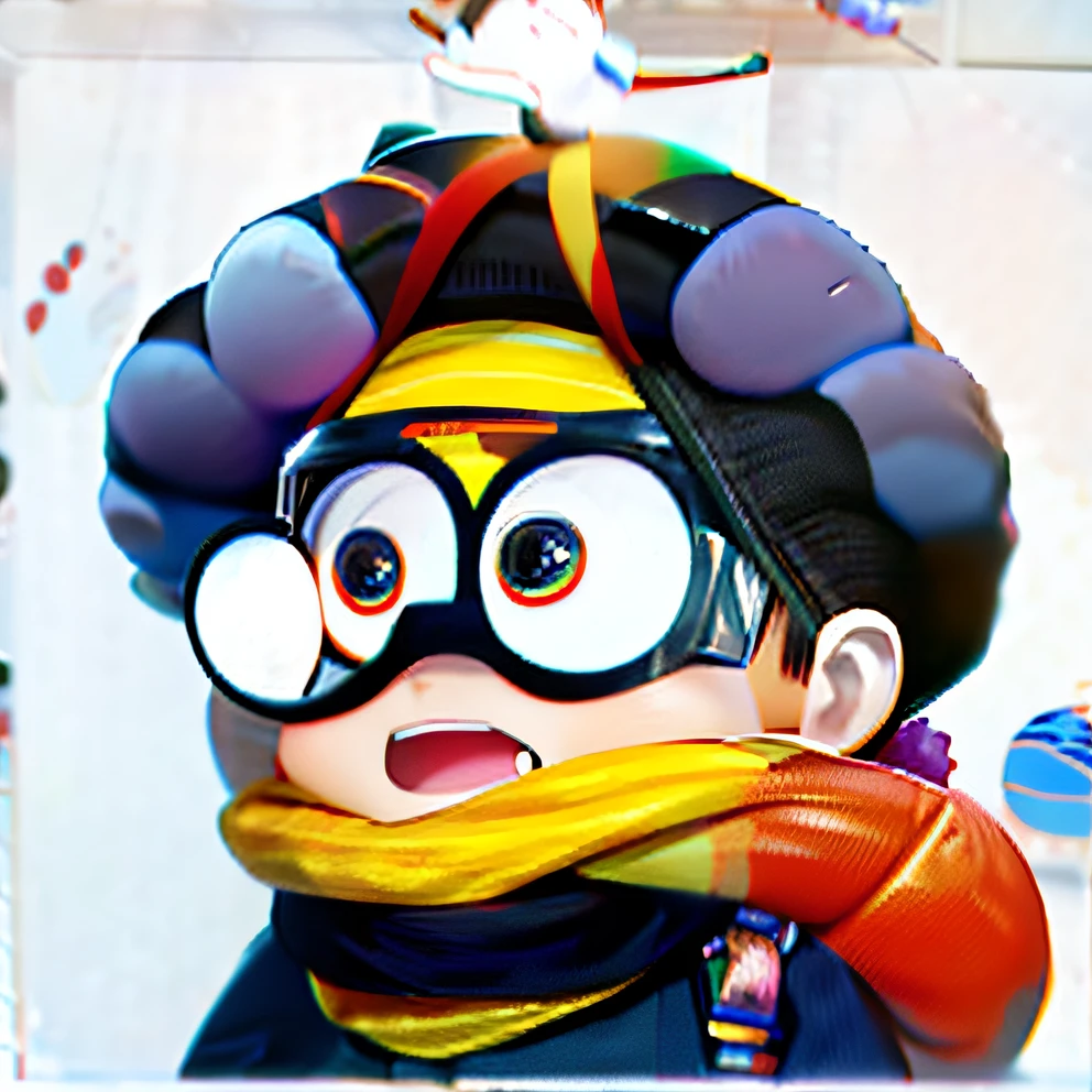 There was a with a basketball and a scarf, wan adorable korean face, adolable, Costume, (honeybee), kid, ji-min, jimin, Kim Tae-joon, he looks like a human minion, BT 2 1, BT21, goggles around his neck, hong soonsang, jaeyeon nam, Cute boy, Cute!, Shin Jung-ho