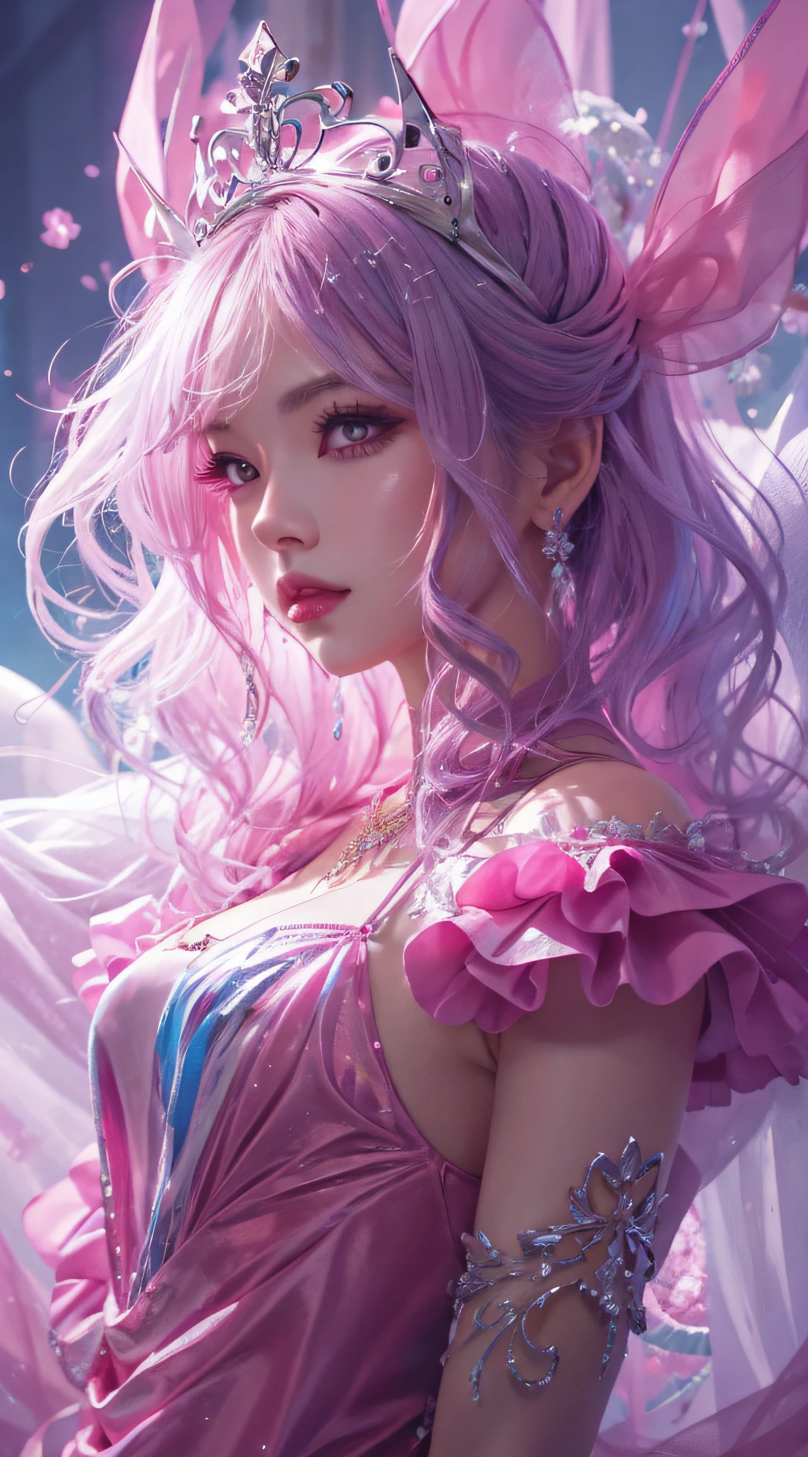 Close up of a woman in a pink dress and crown, Extremely detailed Artgerm, artgerm detailed, Art germ. High detail, Artistic germ style, Art germ. anime illustration, art-style, artgerm art, Style Artgerm, ! Dream art germ, Artgerm Plat