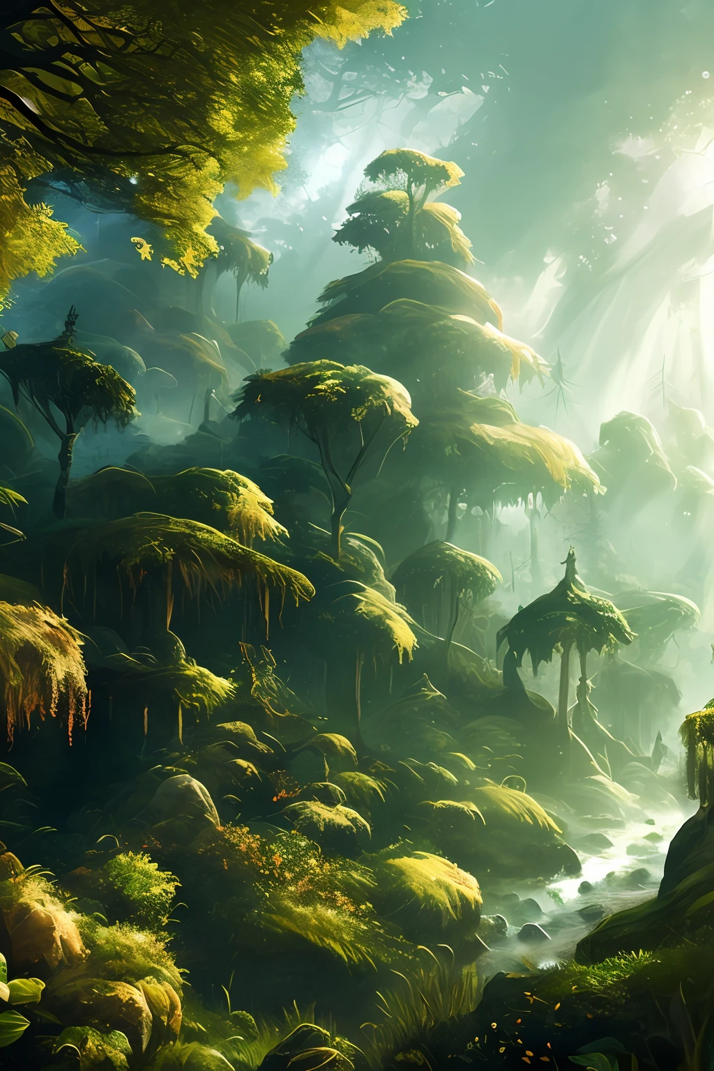 resolution:1920x1080,Stylized art,tmasterpiece,best qualtiy,A high resolution,fantasy,Tribal villages,marshes,jungles