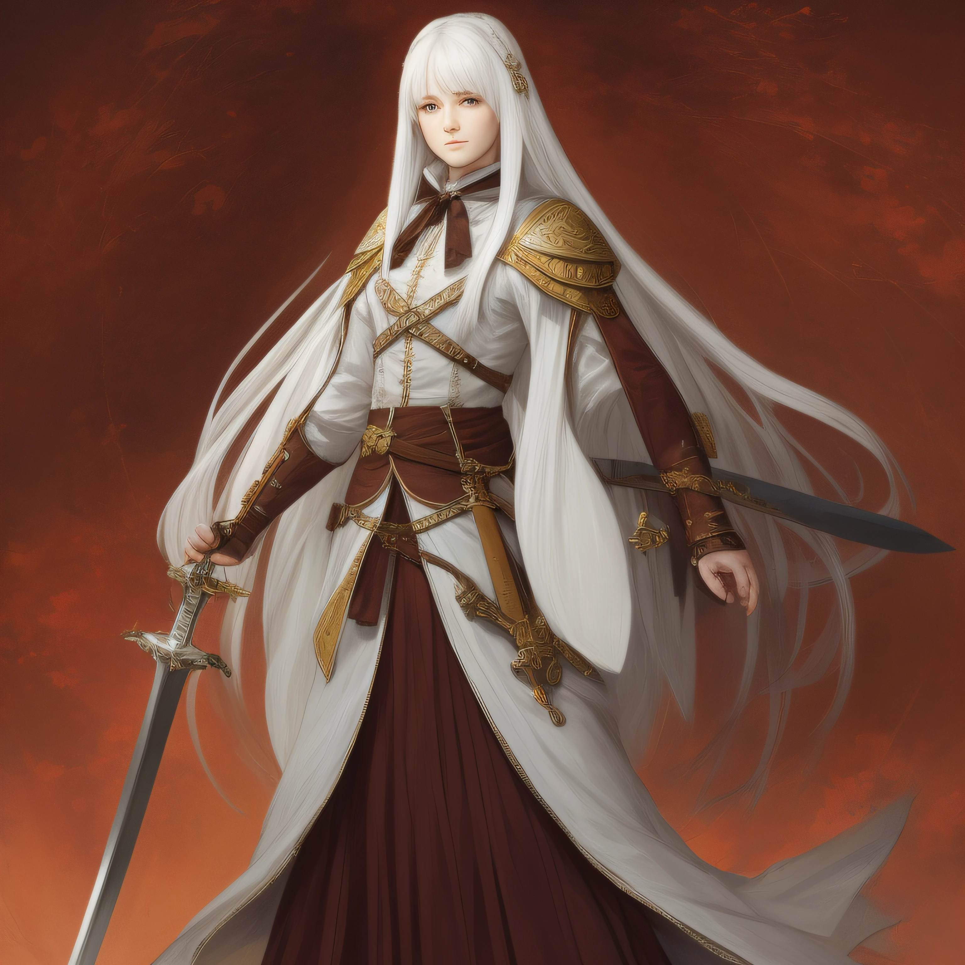 period costume，long whitr hair，long sword --auto