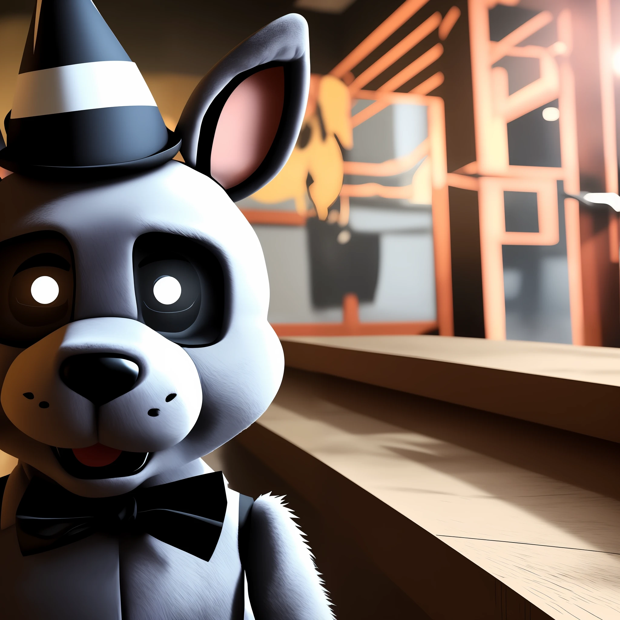 Araffe dressed in a party hat and bow tie, renderizado em sfm, Cinco noites no Freddy's, Cinco noites no Freddy's, sfm render, Cinco noites no Freddys, animatronic, commission of freddy fazbear, santos fileira fursuit caudas mod, Freddy Fazbear's Pizzaria, Retrato de Freddy Fazbear, FNAF, Freddy Fazbear