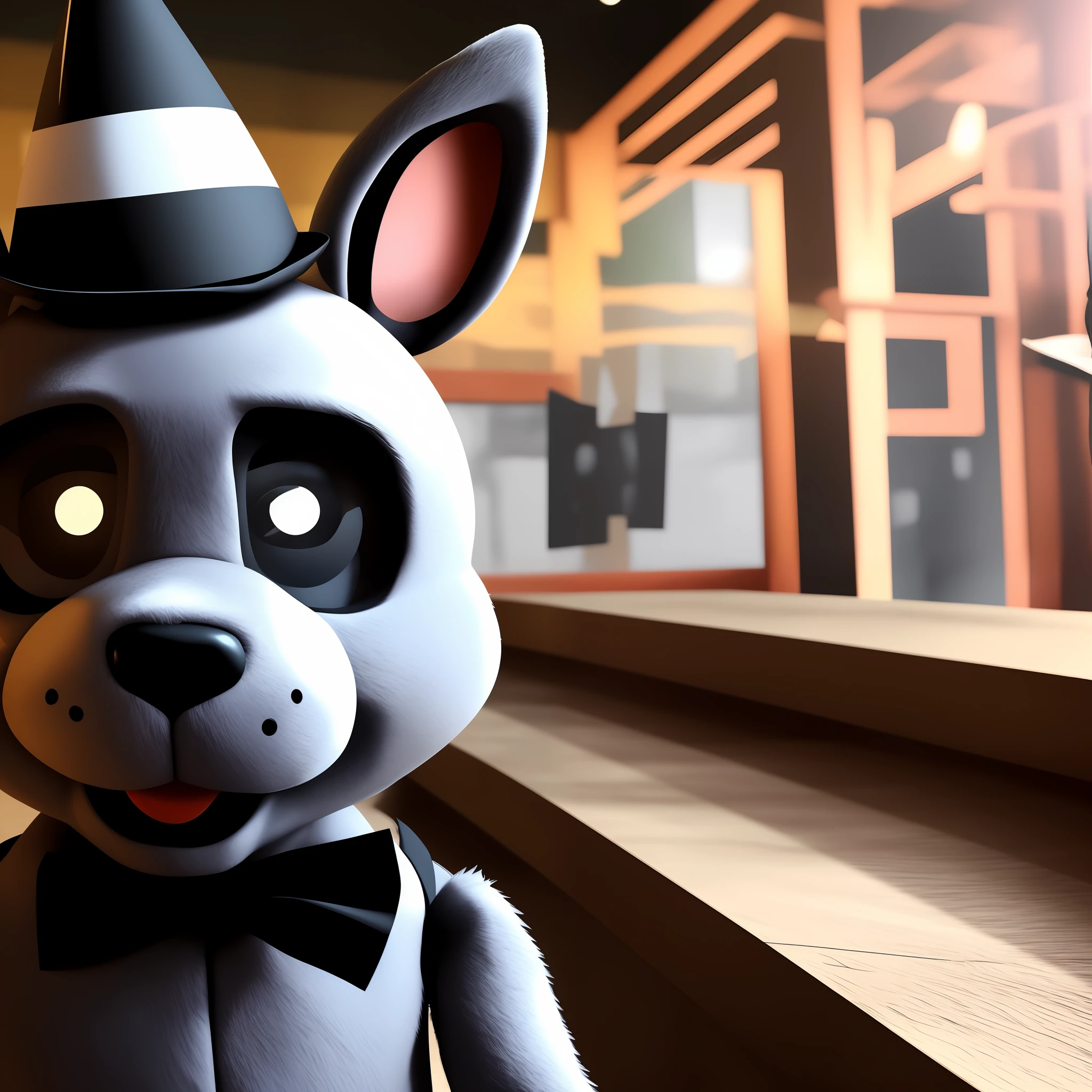 Araffe dressed in a party hat and bow tie, renderizado em sfm, Cinco noites no Freddy's, Cinco noites no Freddy's, sfm render, Cinco noites no Freddys, animatronic, commission of freddy fazbear, santos fileira fursuit caudas mod, Freddy Fazbear's Pizzaria, Retrato de Freddy Fazbear, FNAF, Freddy Fazbear