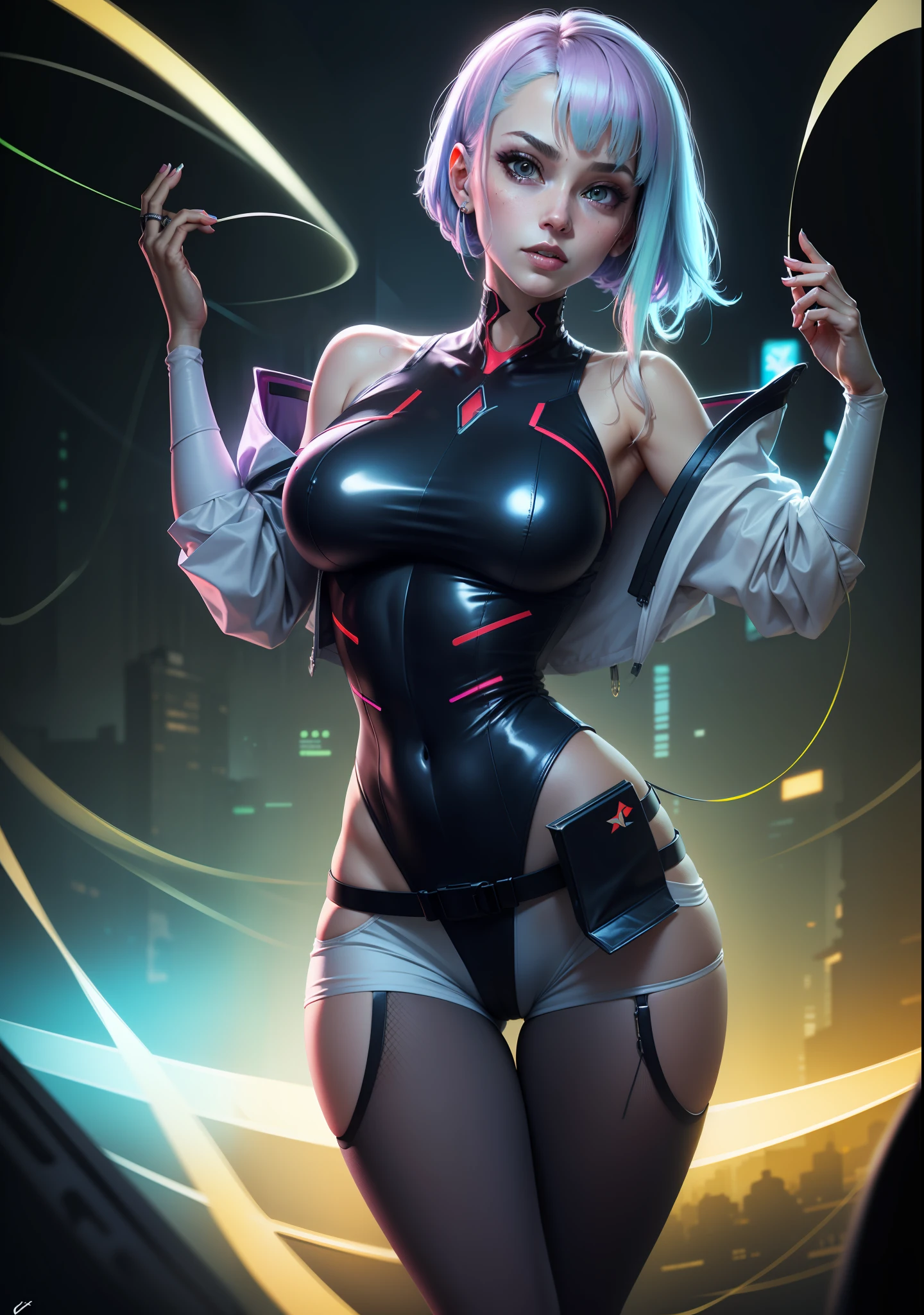 Lucy (Cyberpunk Edgerunners), peituda, gostosa, sexy, roupa muito transparente, 4K